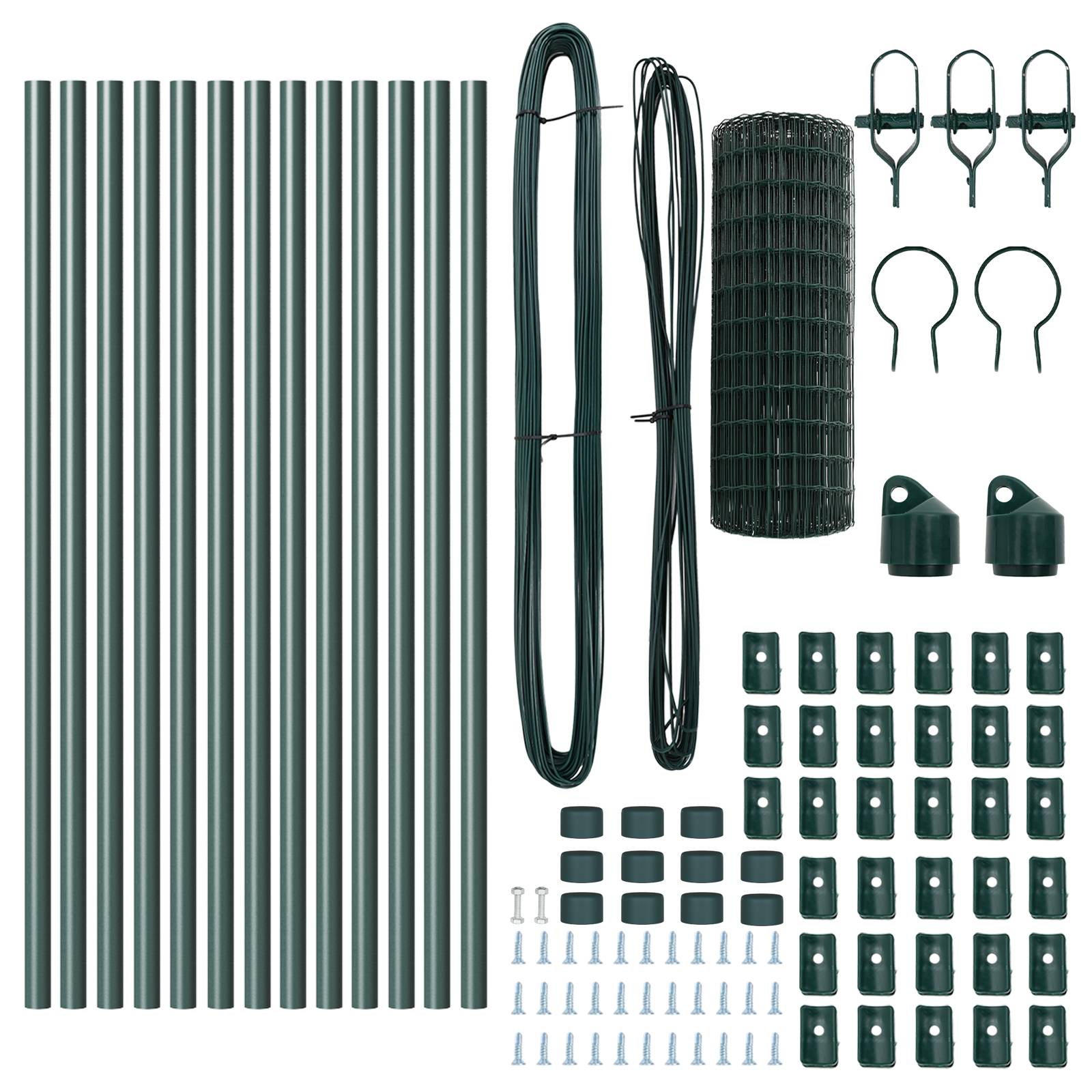 vidaXL Euro-Zaun mit 13 Pfosten 0.6x25 m Pulverbeschichteter Stahl Grün
