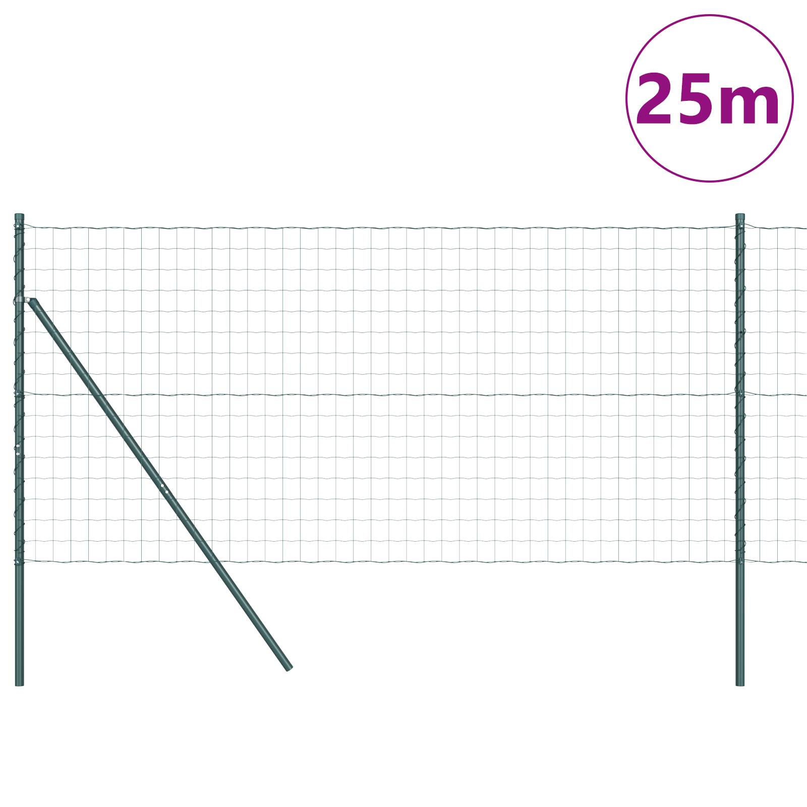 vidaXL Eurozaun mit 13 Pfosten 1x25 m verzinkter Stahl Grün