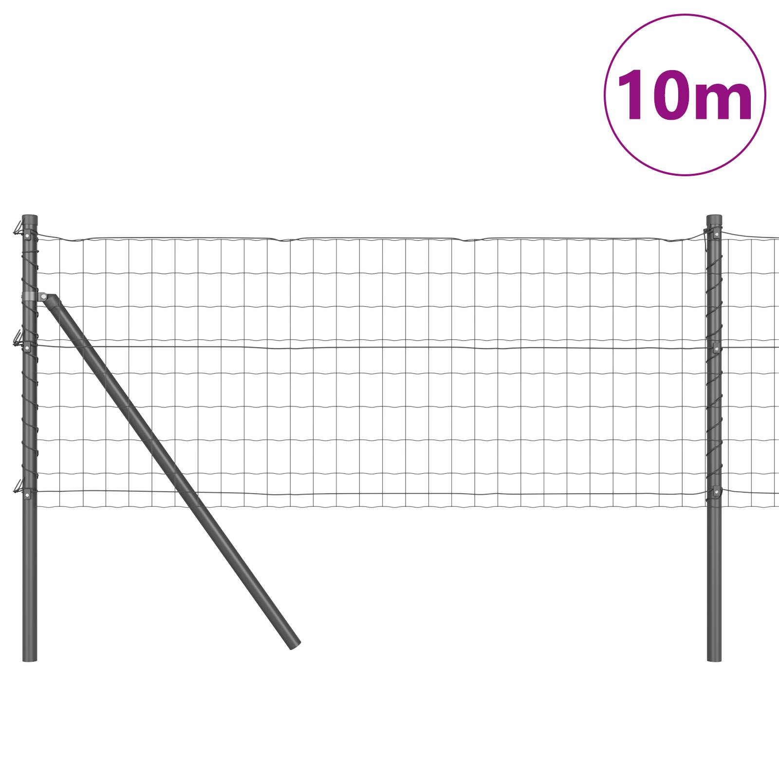 vidaXL Eurozaun mit 7 Pfosten 0.6x10 m Galvanisierter Stahl Grau