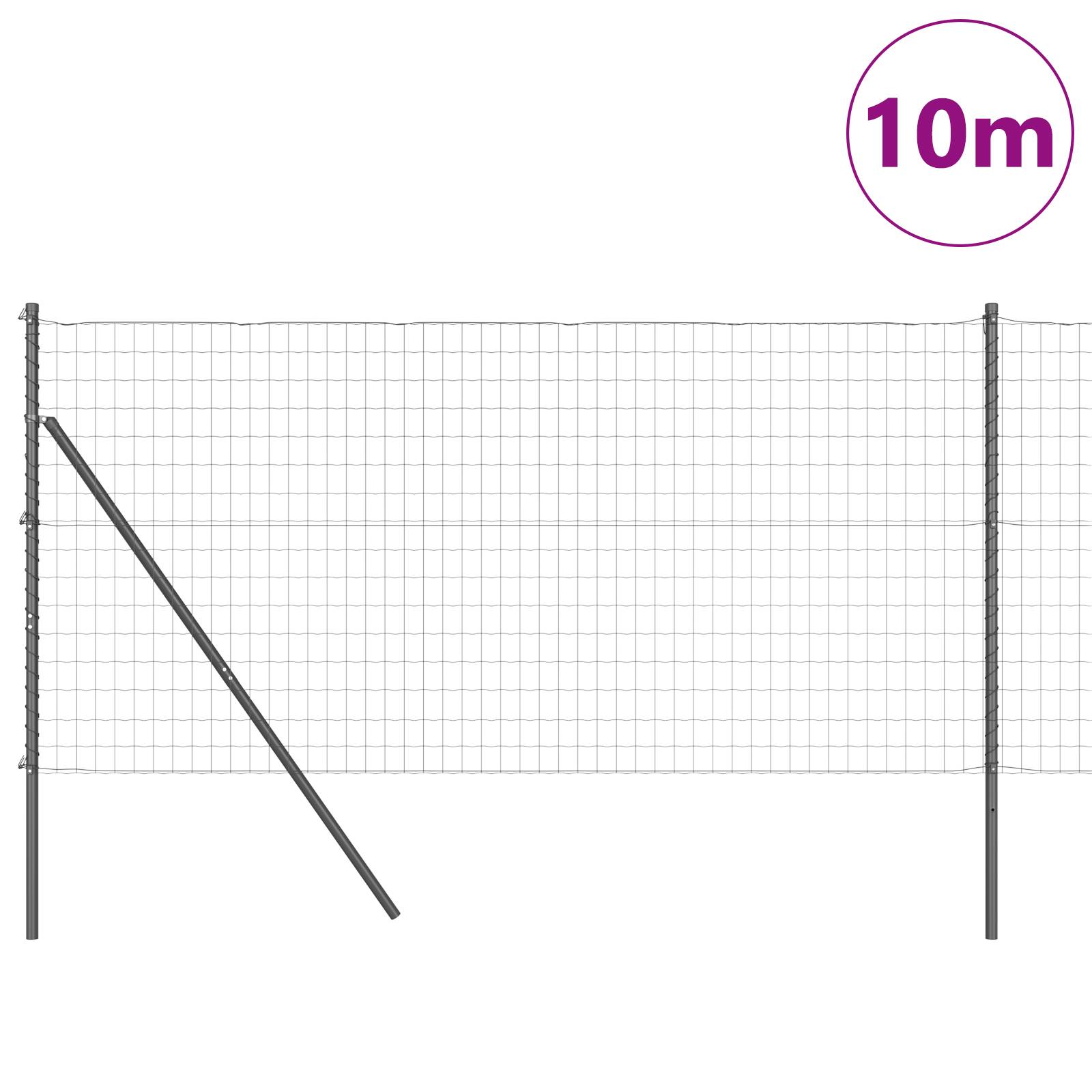 vidaXL Euro Zaun mit 7 Pfosten 1.2x10 m verzinkter Stahl grau