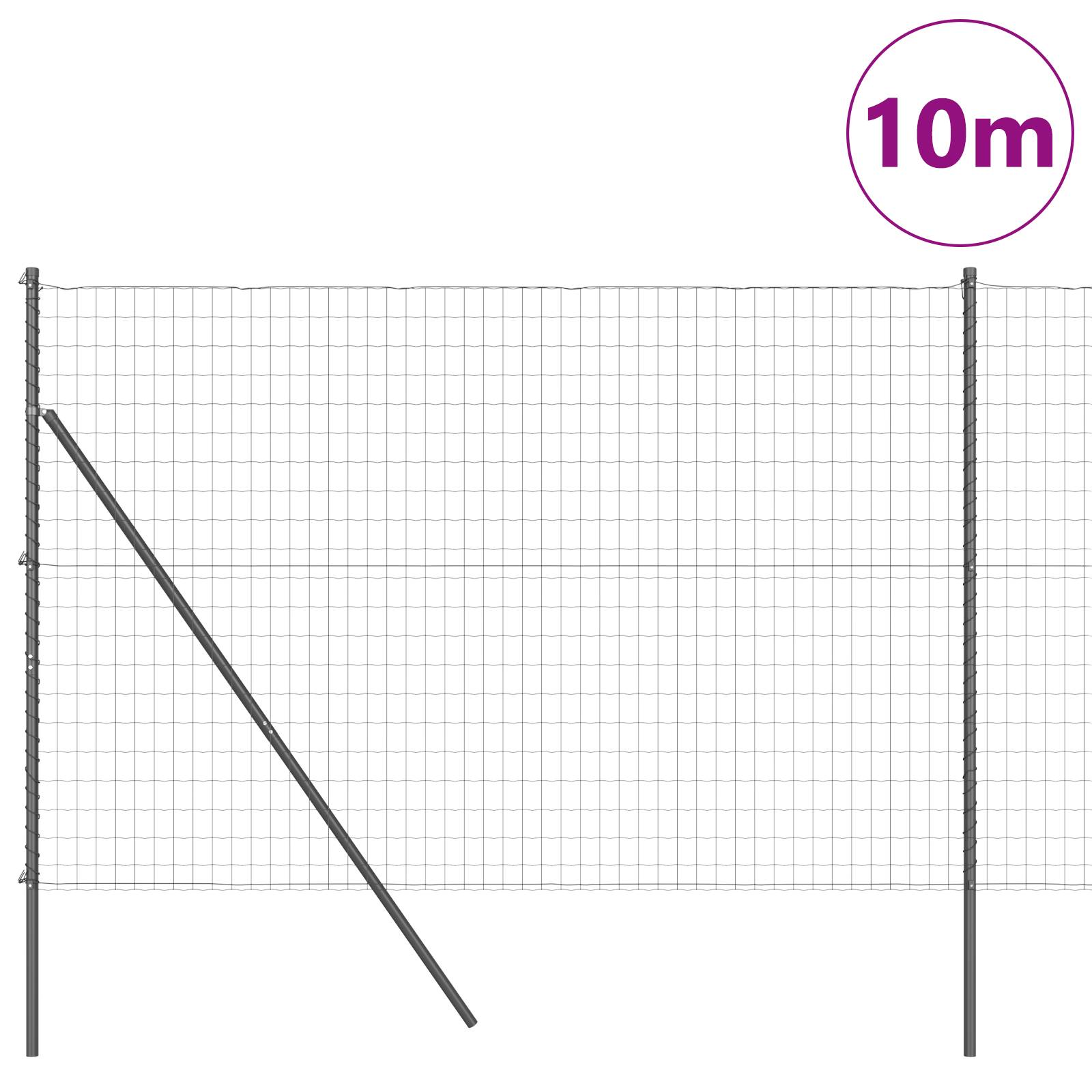 vidaXL Euro Zaun mit 7 Pfosten 1,5 x 10 m verzinkter Stahl grau