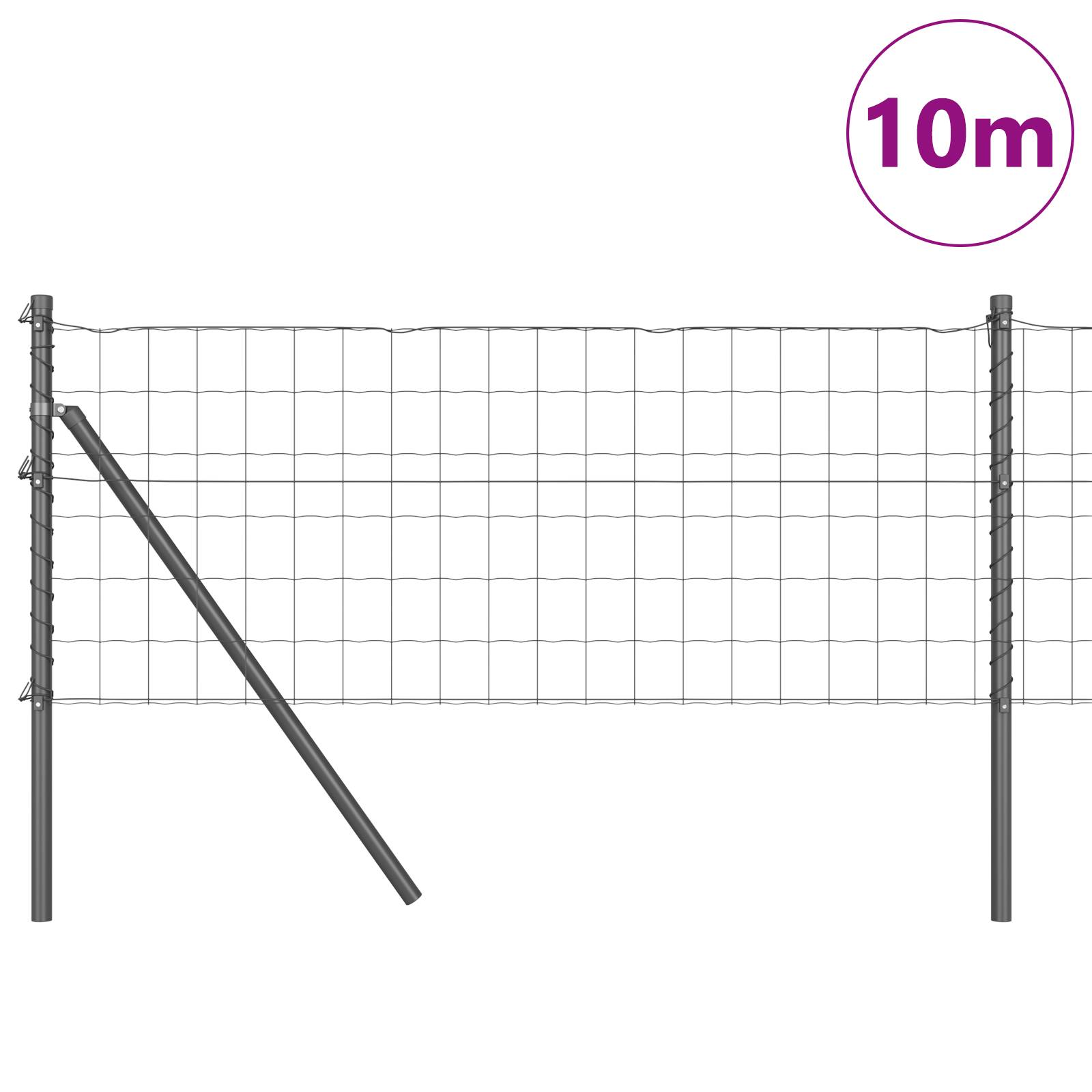 vidaXL Euro Zaun mit 7 Pfosten 0.6x10 m Galvanisierter Stahl Grau