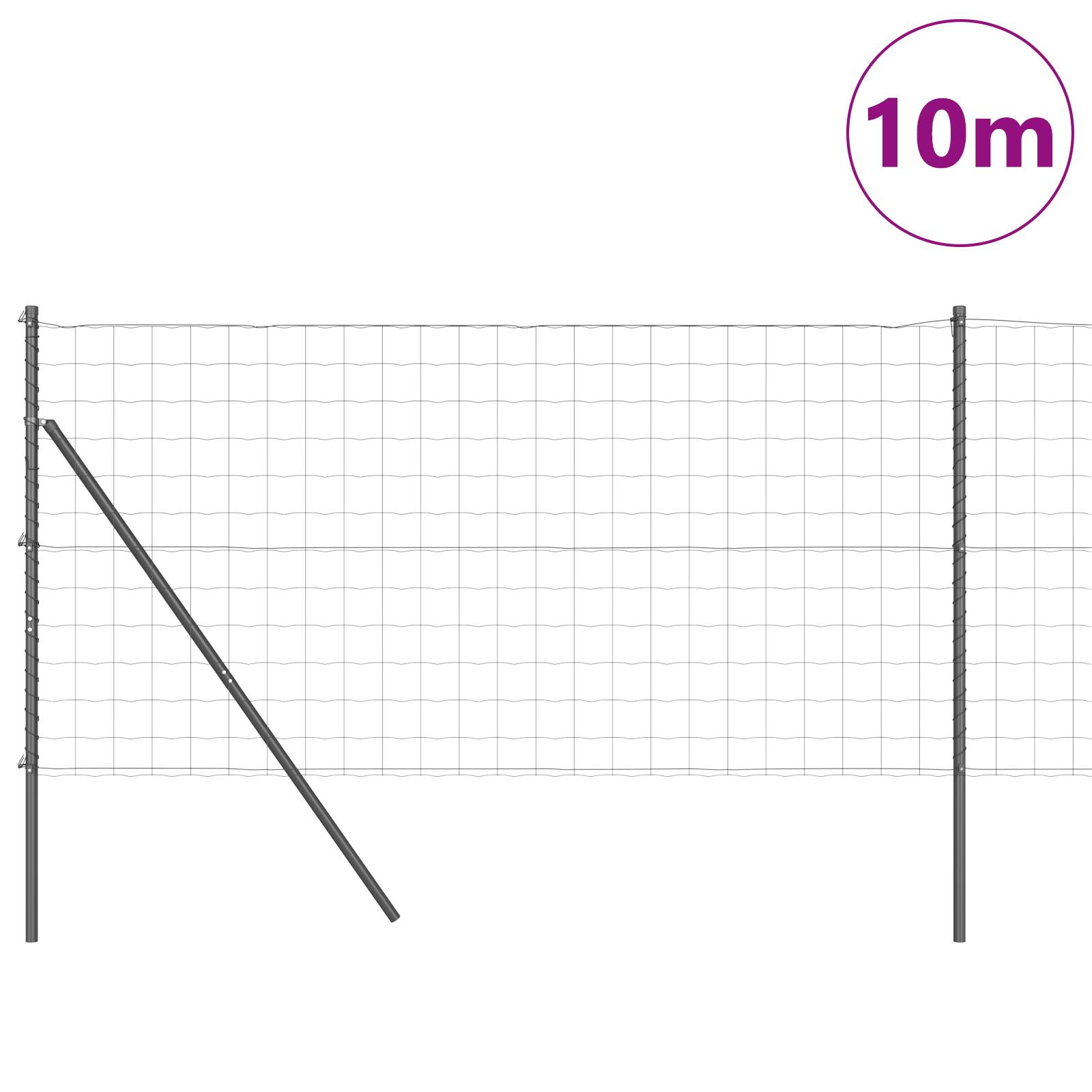 vidaXL Euro-Zaun mit 7 Pfosten 1,2x10 m verzinkter Stahl grau