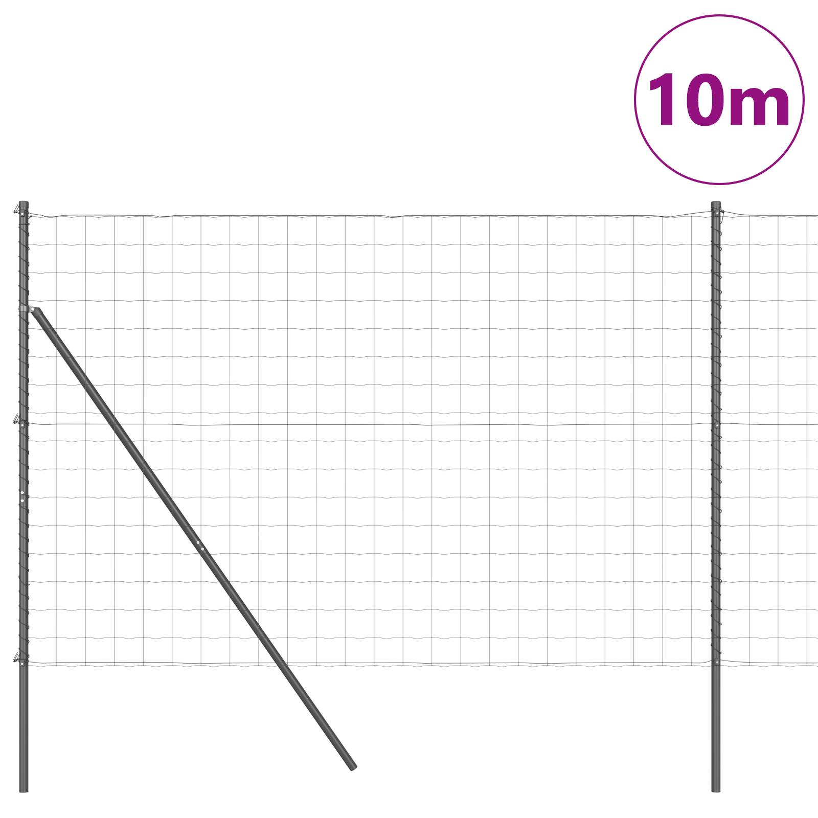 vidaXL Euro Zaun mit 7 Pfosten 1,5x10 m Verzinkter Stahl Grau