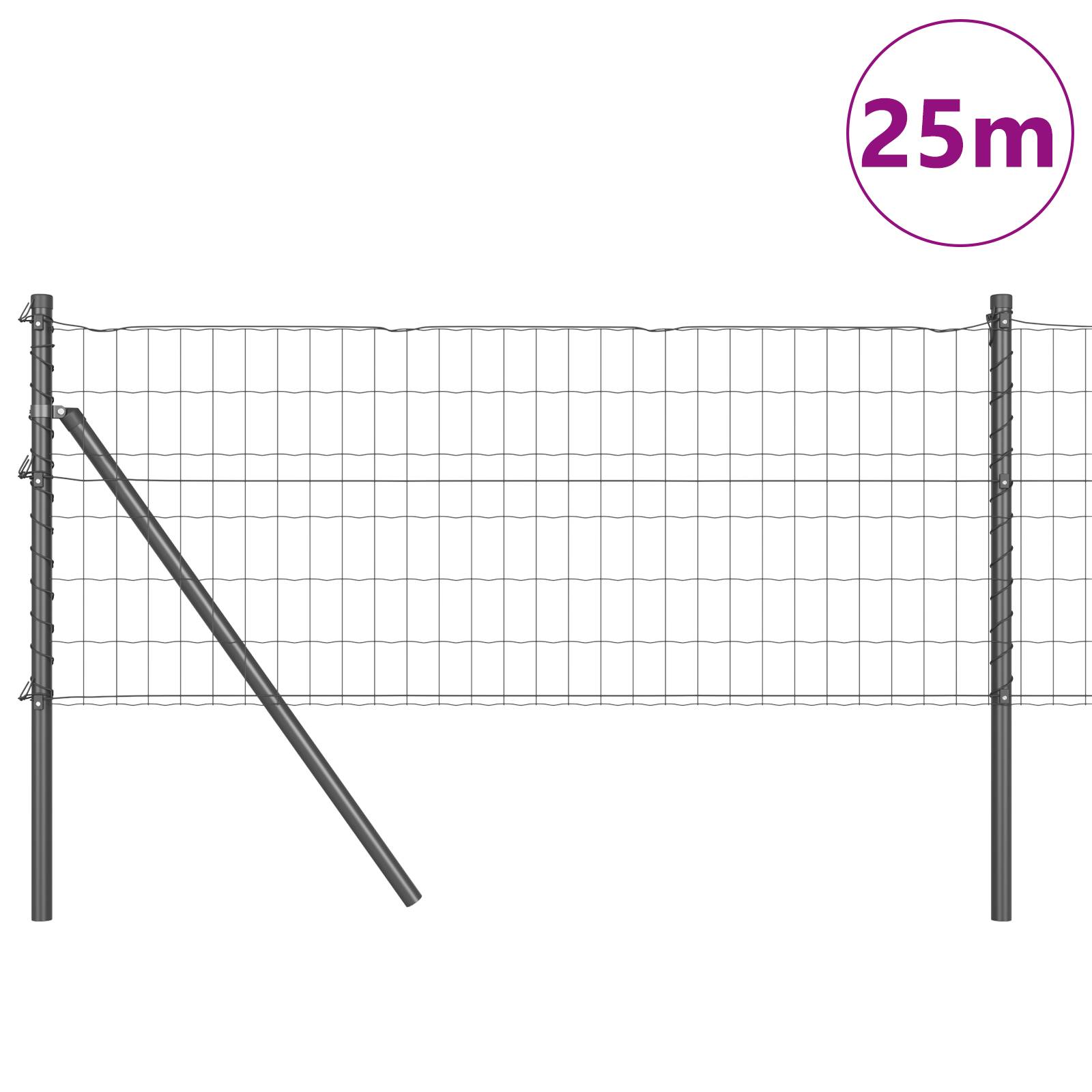 vidaXL Euro Zaun mit 13 Pfosten 0.6x25 m verzinkter Stahl Grau