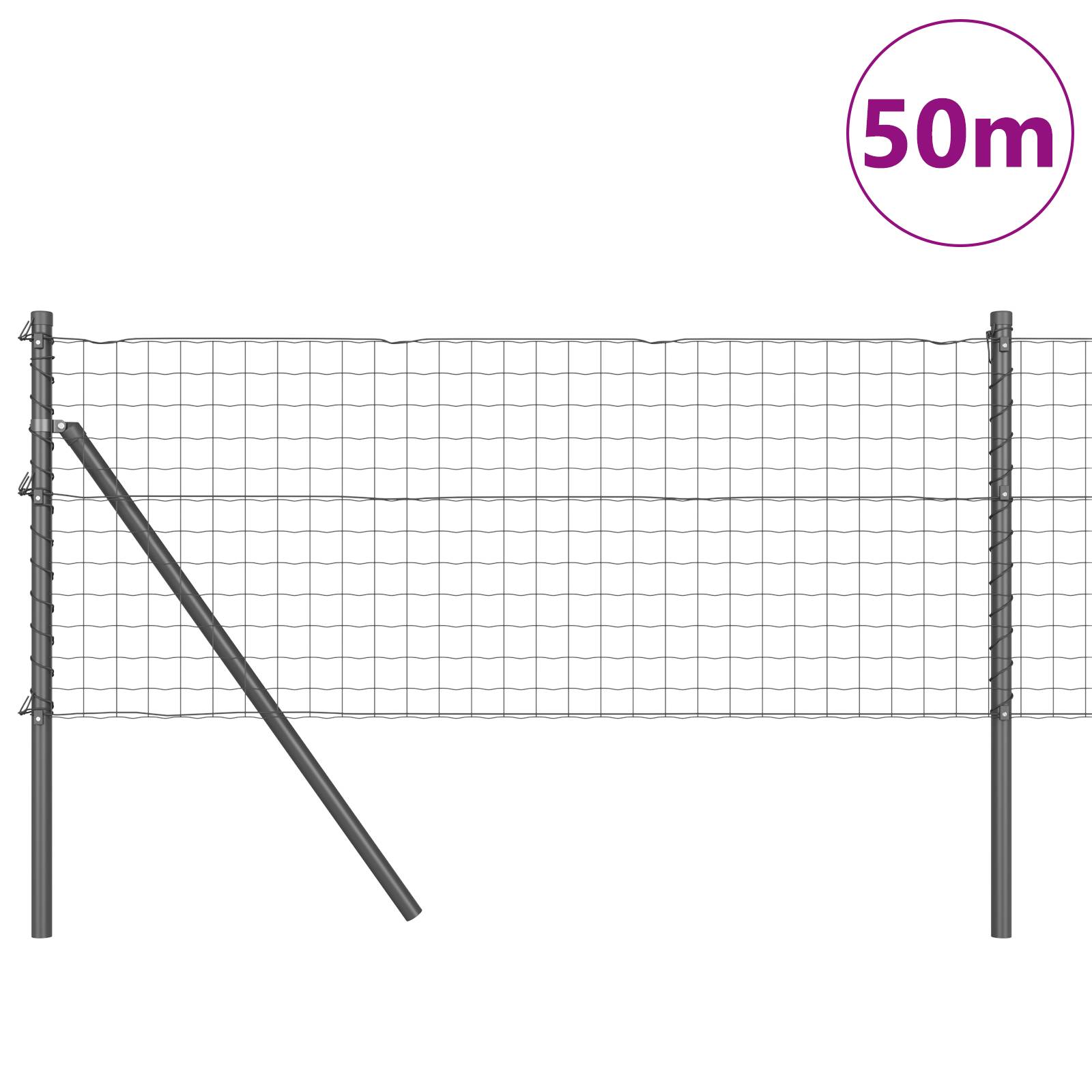 vidaXL Eurozaun mit 13 Pfosten 0.6x50 m Verzinkter Stahl Grau