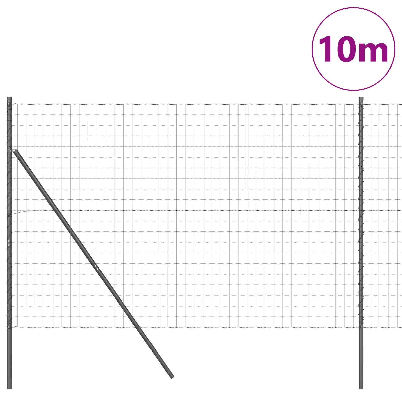 vidaXL Euro Zaun mit 7 Pfosten 1,5x10 m verzinkter Stahl grau