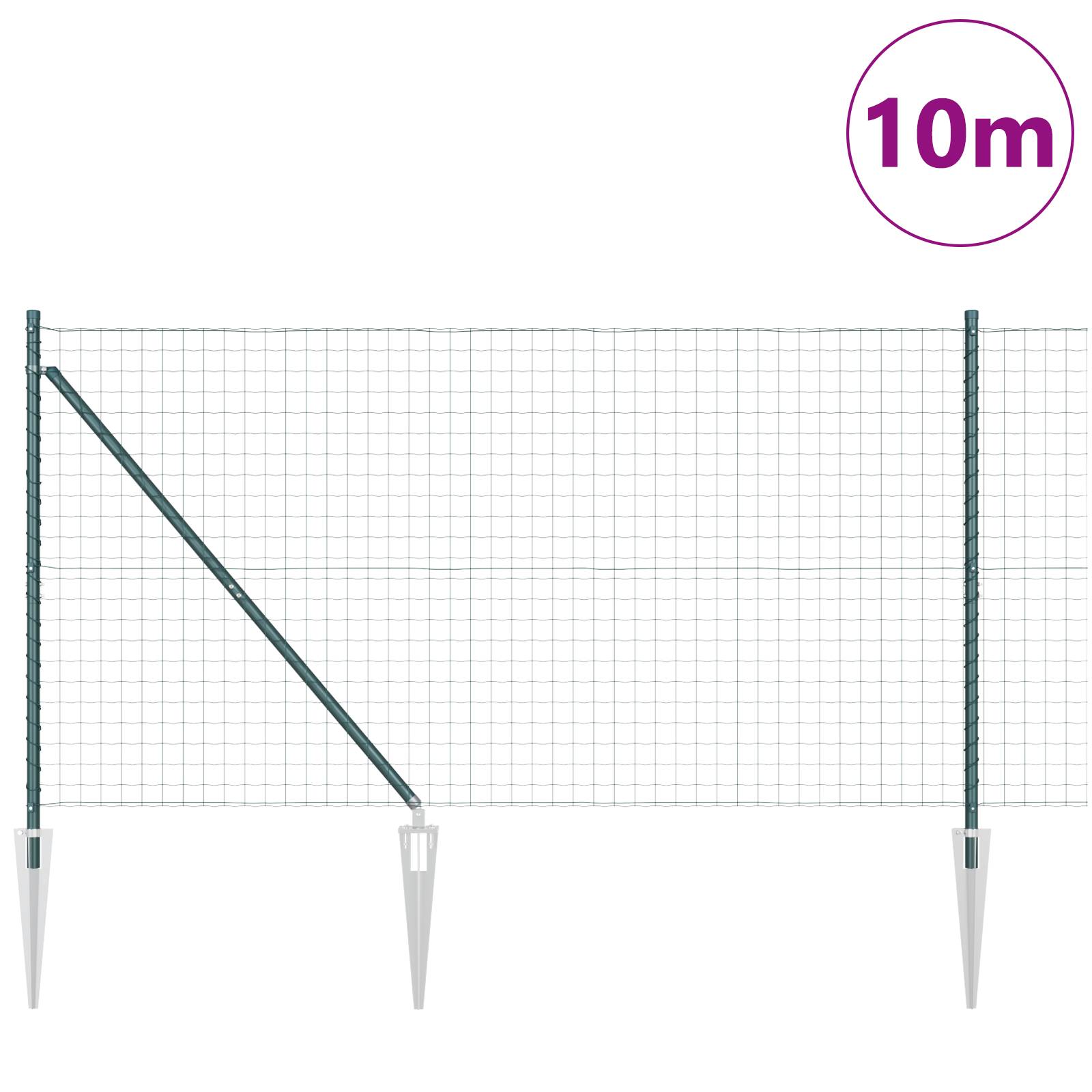 vidaXL Eurozaun mit 7 Spike-Posten 1,2x10 m verzinkter Stahl Grün