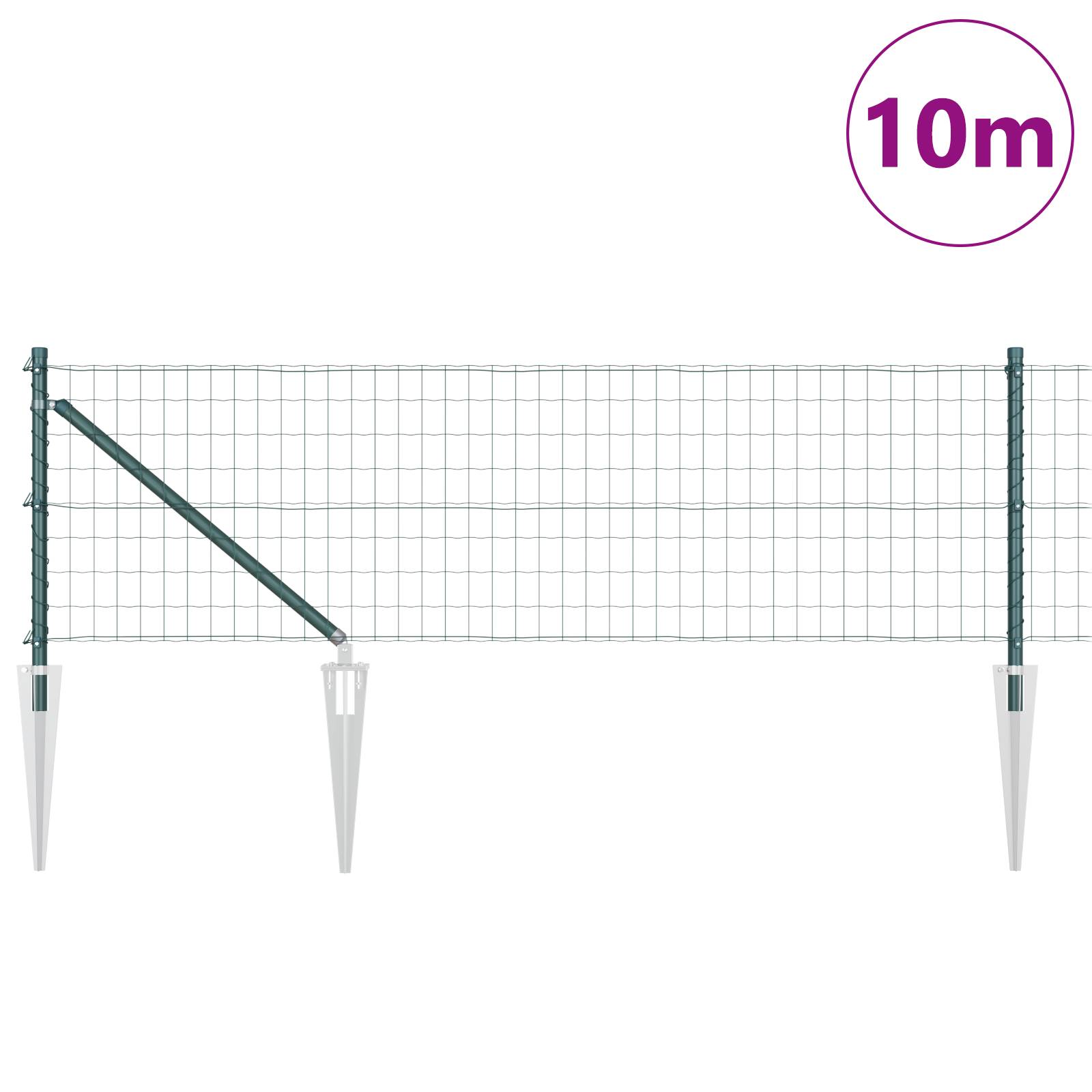vidaXL Euro Zaun mit 7 Spike-Stützen 0.4x10 m galvanisiertes Stahl Grün