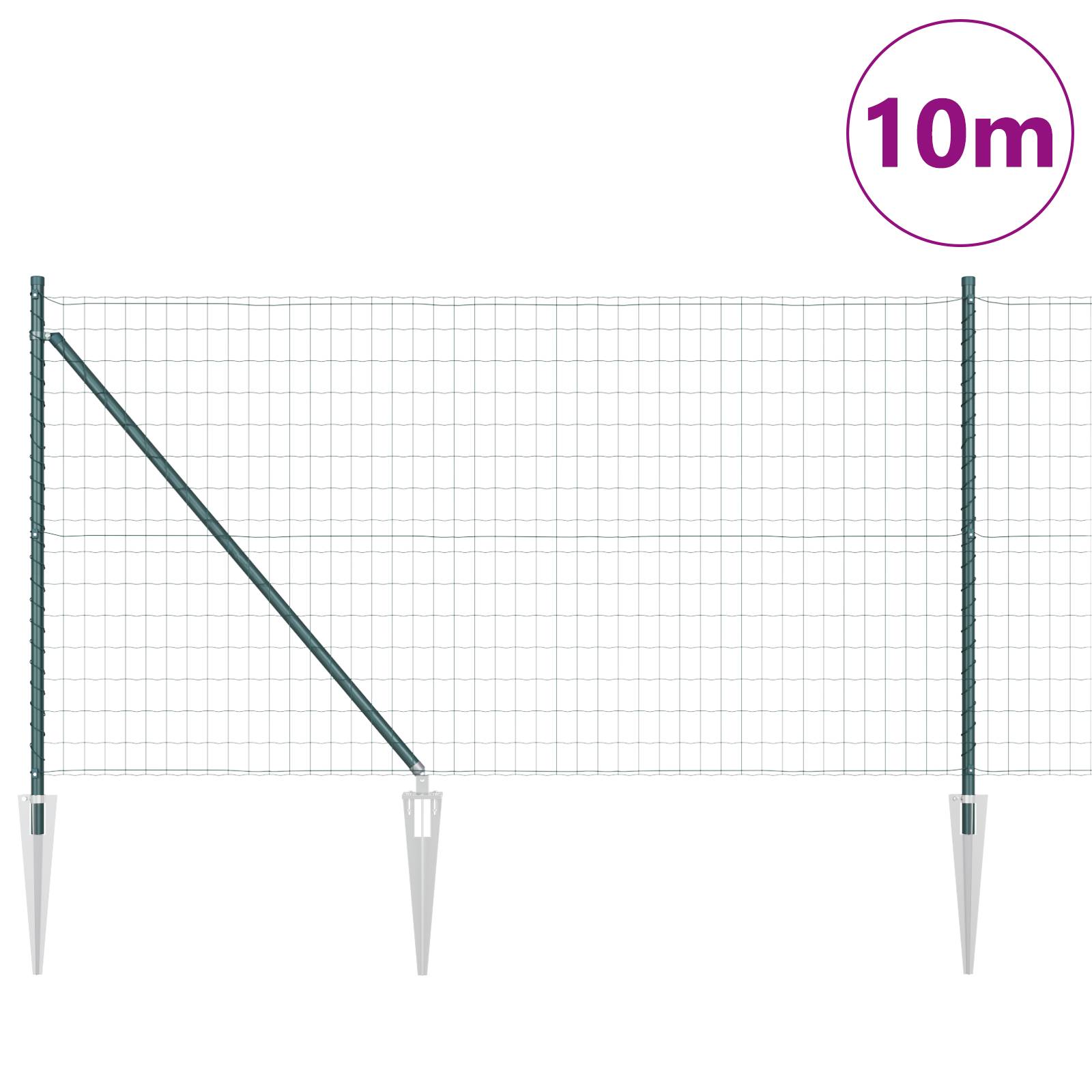 vidaXL Euro Zaun mit 7 Dornpfählen 1x10 m verzinkter Stahl Grün