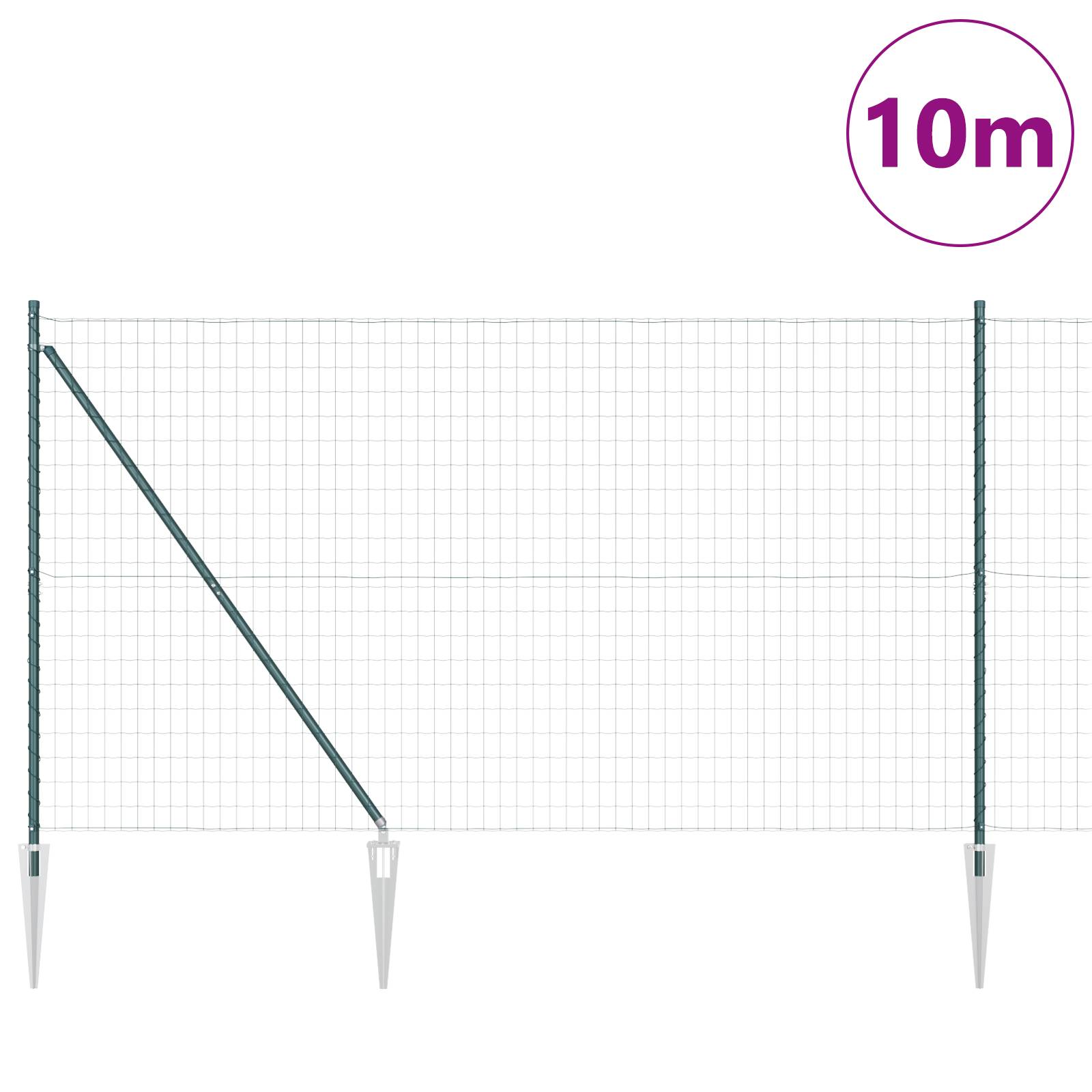 vidaXL Eurozaun mit 7 Spitzenpfosten 1,6x10 m Verzinkter Stahl Grün