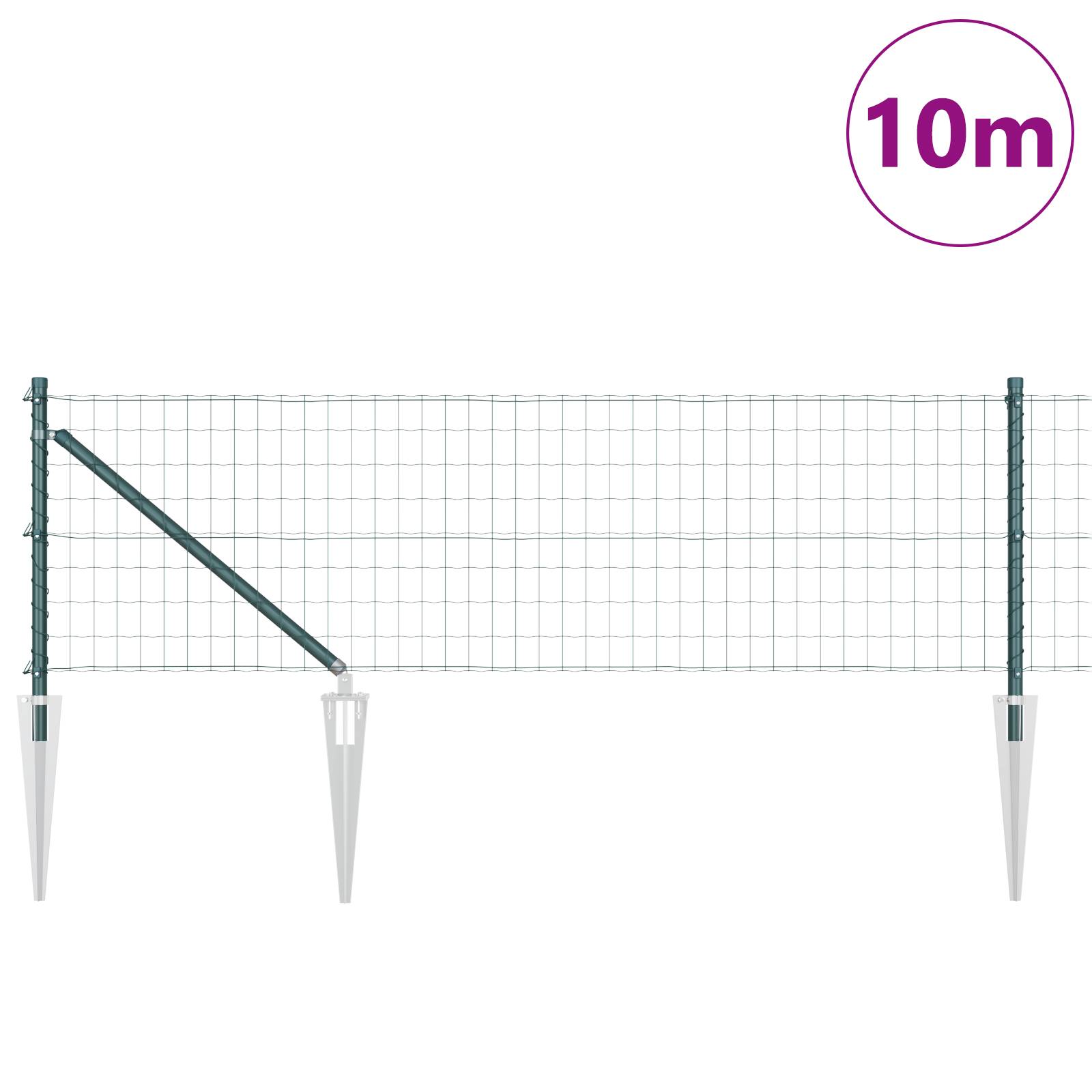 vidaXL Euro Zaun mit 7 Spitzenpfosten 0.6x10 m verzinkter Stahl Grün