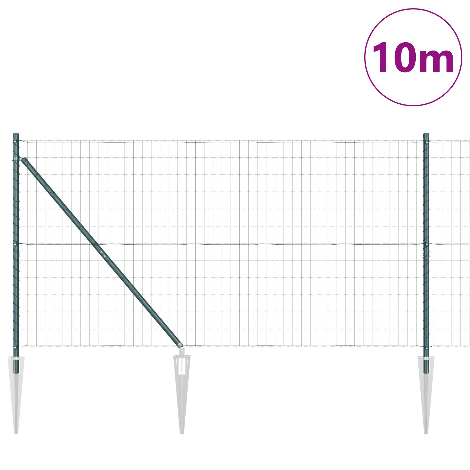 vidaXL Euro-Zaun mit 7 Stachelpfosten 1,2x10 m verzinkter Stahl Grün