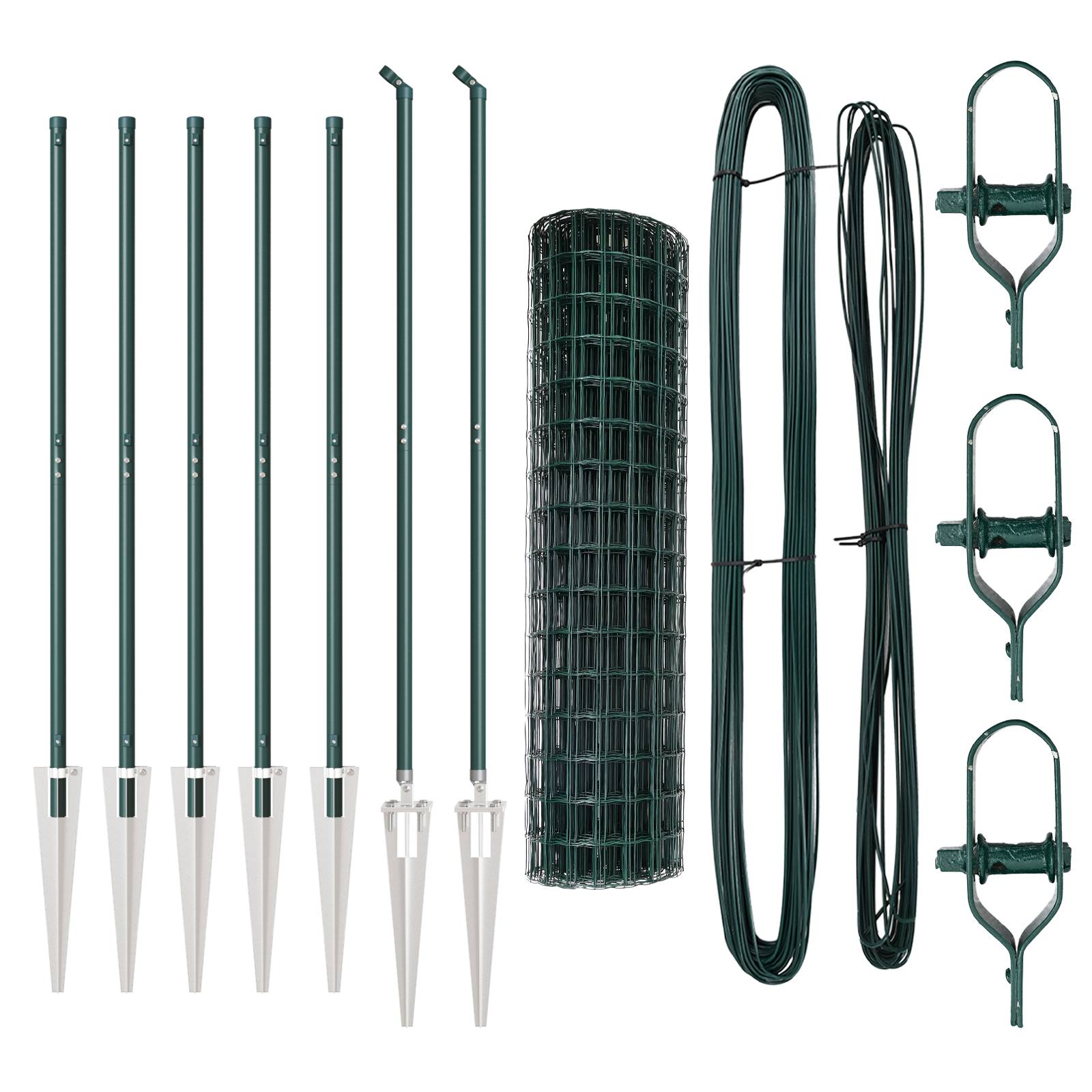 vidaXL Eurozaun mit 7 Stachelpollern 1,4x10 m Verzinkter Stahl Grün