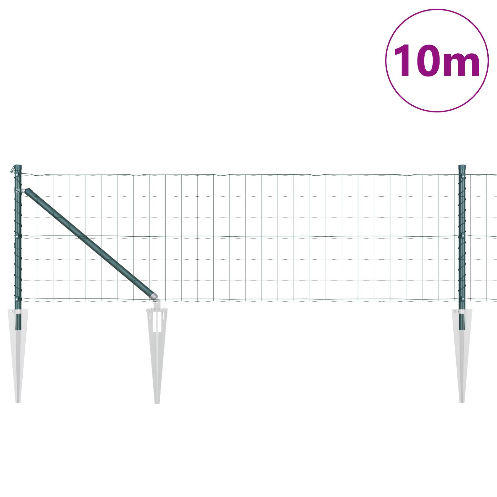 vidaXL Euro Zaun mit 7 Spike-Pfosten 0.4x10 m verzinkter Stahl Grün