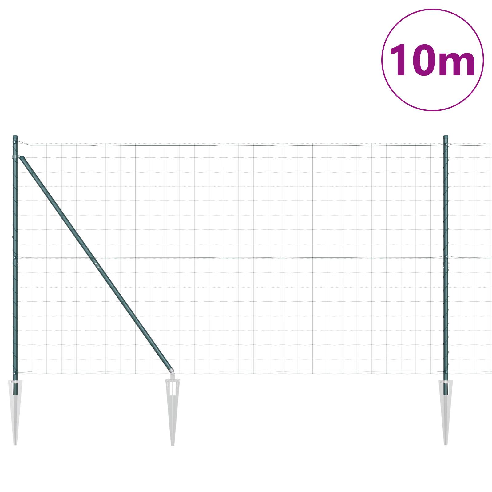 vidaXL Euro Zaun mit 7 Spike-Pfosten 1,5 x 10 m verzinkter Stahl Grün