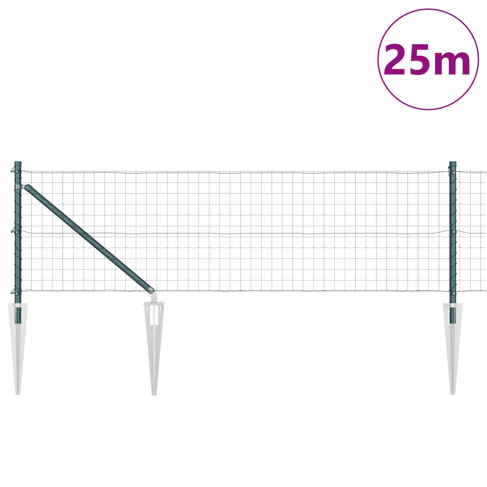 vidaXL Euro-Zaun mit 13 Spitzenpfosten 0,8x25 m galvanisierter Stahl grün