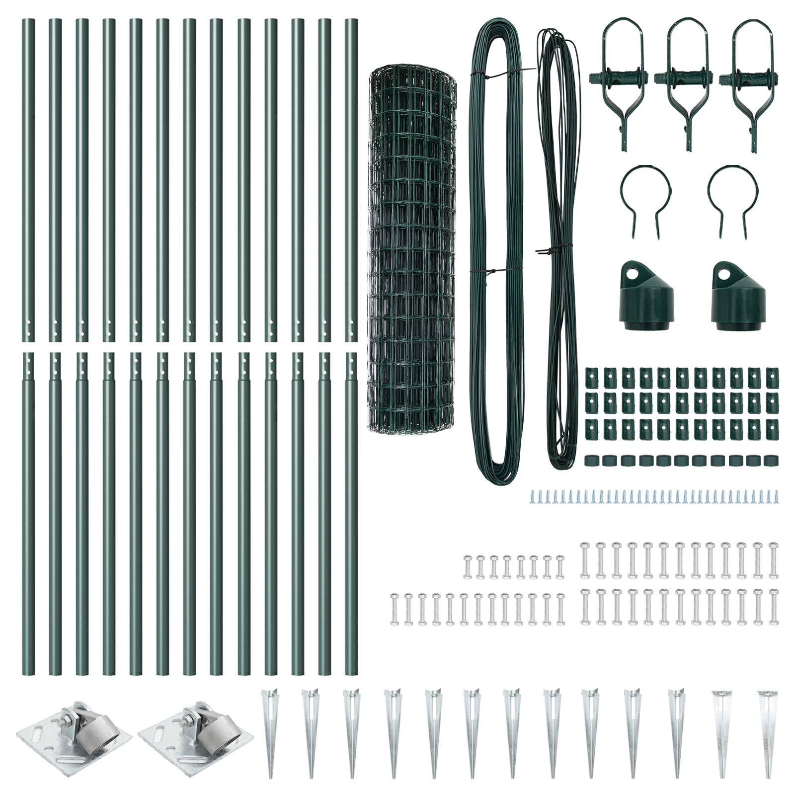 vidaXL Euro Zaun mit 13 Spitzenpfosten 1x25 m verzinkter Stahl grün