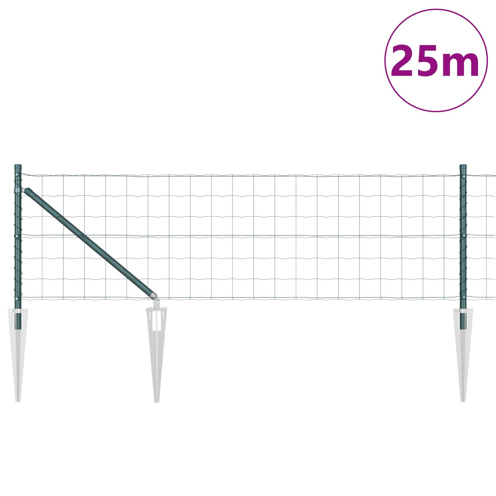 vidaXL Euro Zaun mit 13 Spike-Pfosten 0.8x25 m verzinkter Stahl Grün