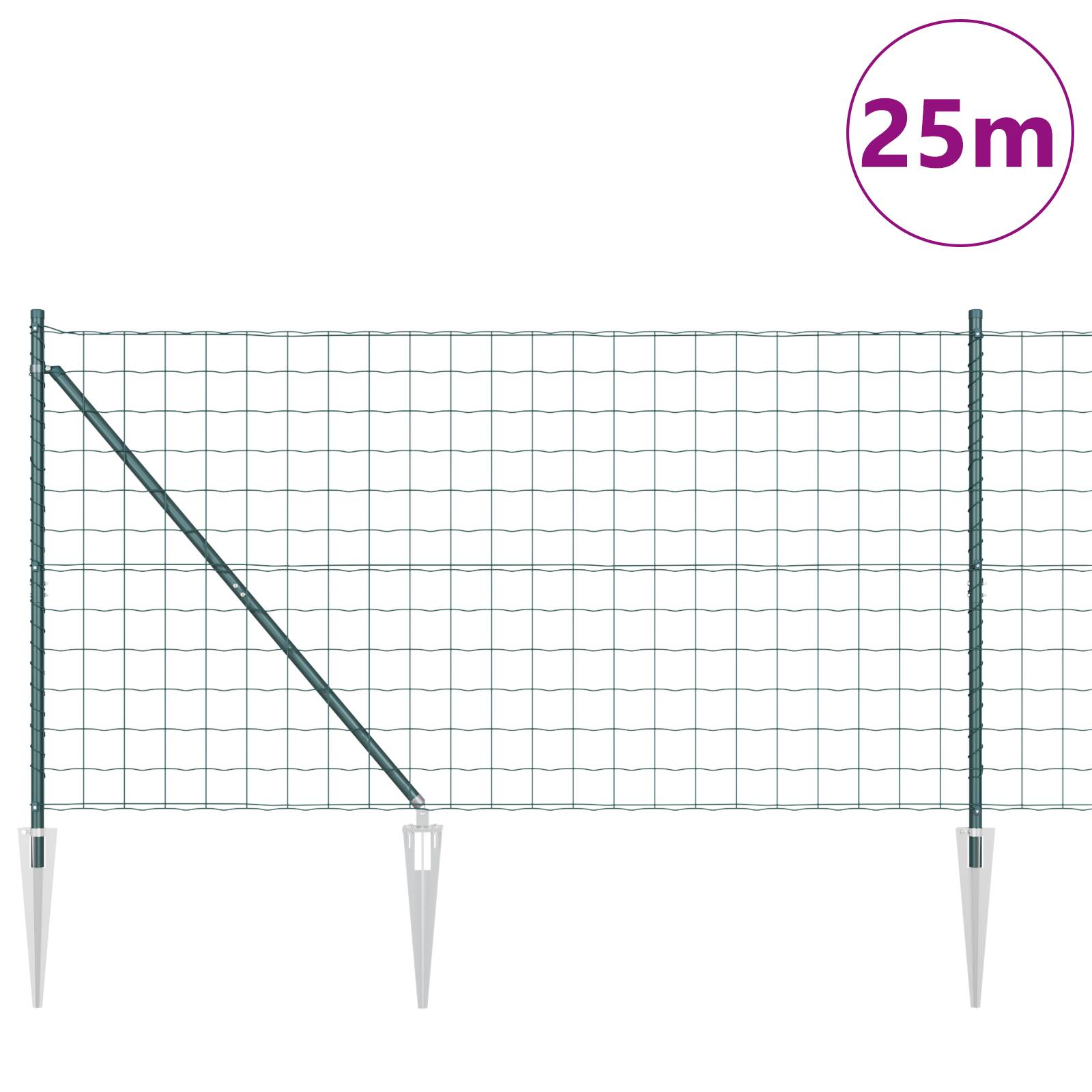 vidaXL Eurozaun mit 13 Spike-Posts 1x25 m verzinkter Stahl Grün