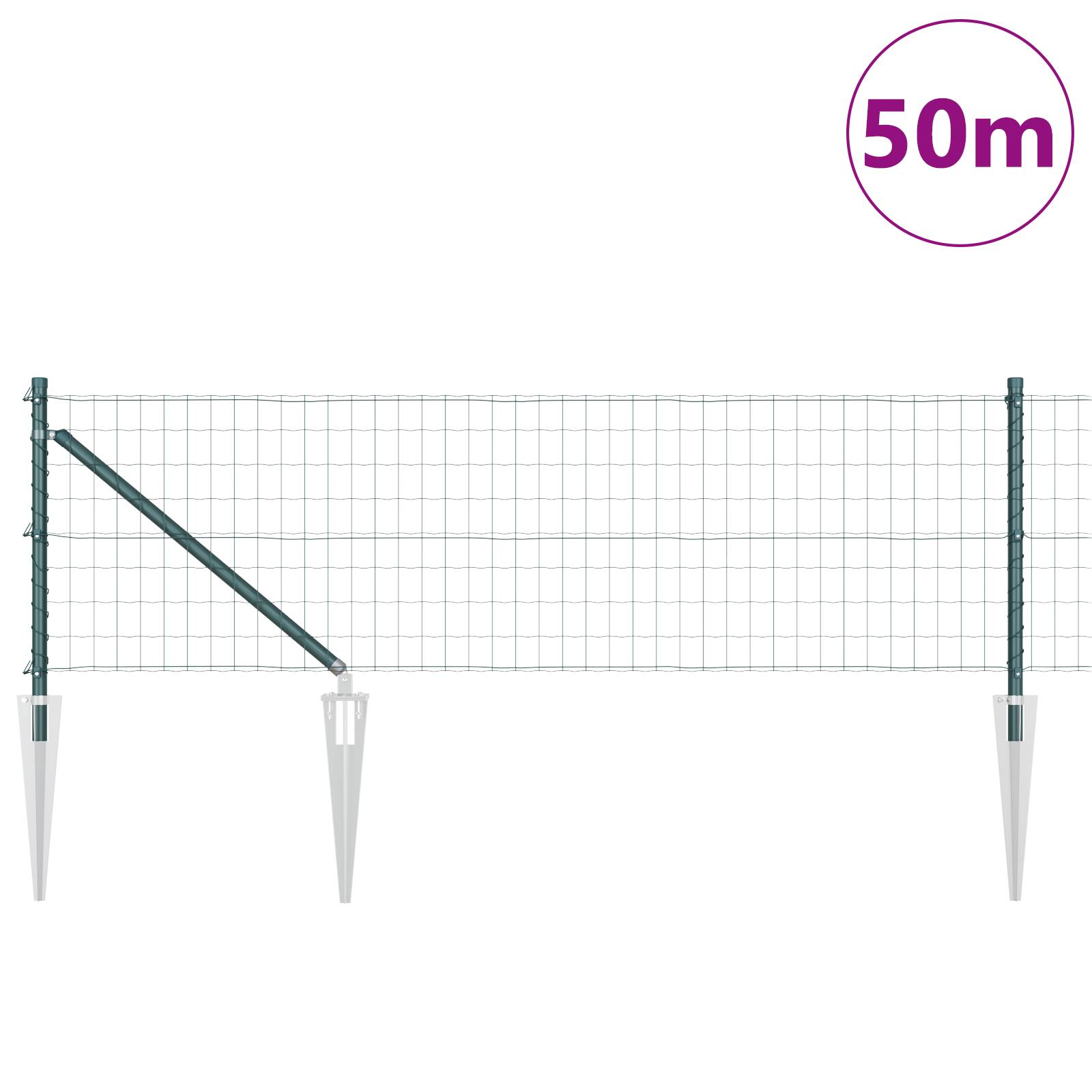 vidaXL Euro Zaun mit 13 Spitzpfosten 0.4x50 m verzinkter Stahl Grün
