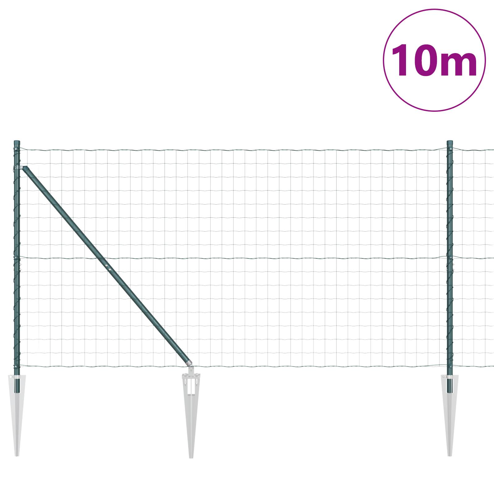 vidaXL Euro Zaun mit 7 Spike-Pfosten 1,2x10 m verzinkter Stahl grün