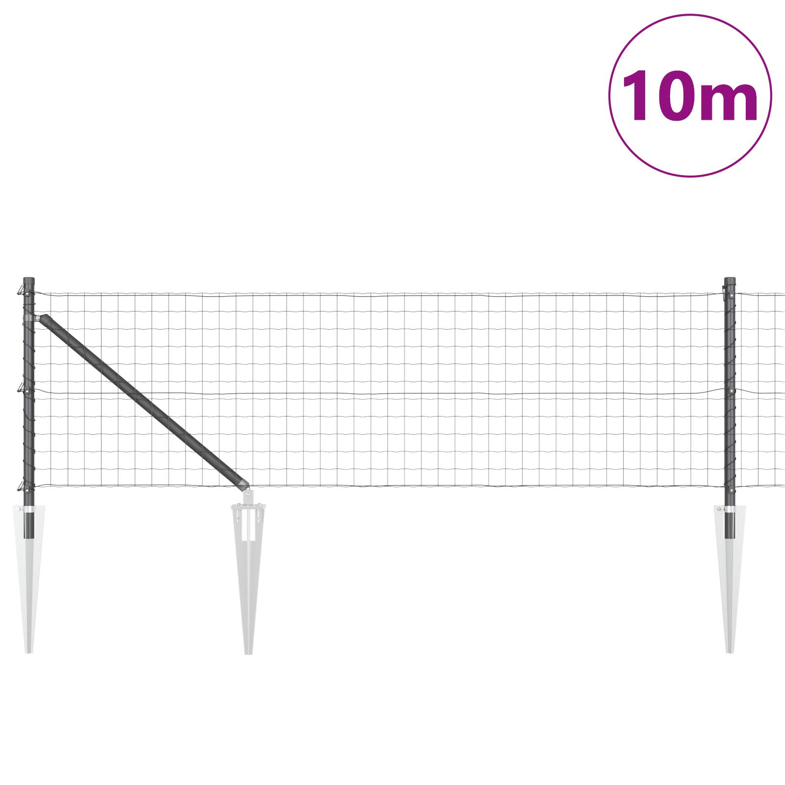 vidaXL Euro Zaun mit 7 Stachelpunkten 0,6x10 m Galvanisierter Stahl Grau
