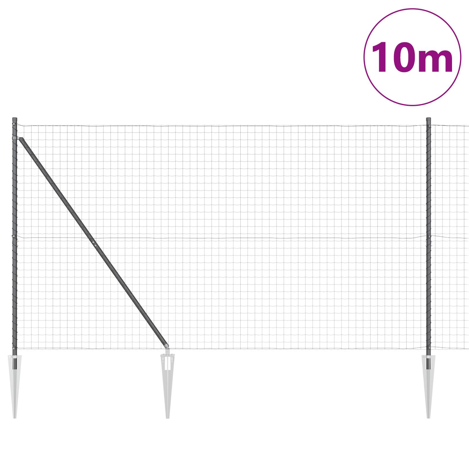 vidaXL Euro Zaun mit 7 Spike-Pfosten 1.6x10 m feuerverzinkter Stahl Grau