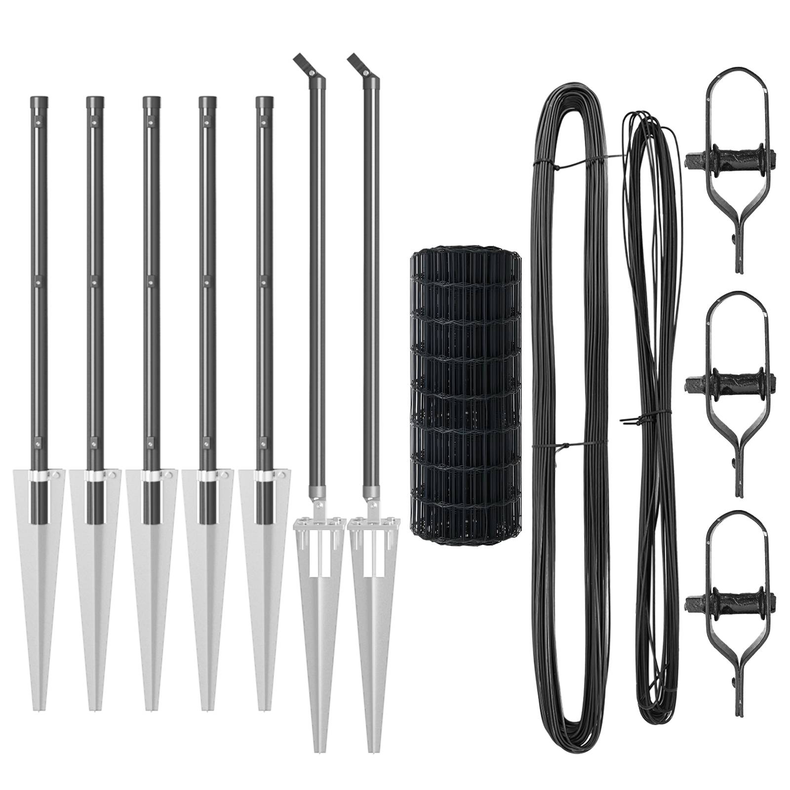 vidaXL Eurozaun mit 7 Spike-Posts 1x10 m verzinkter Stahl Grau