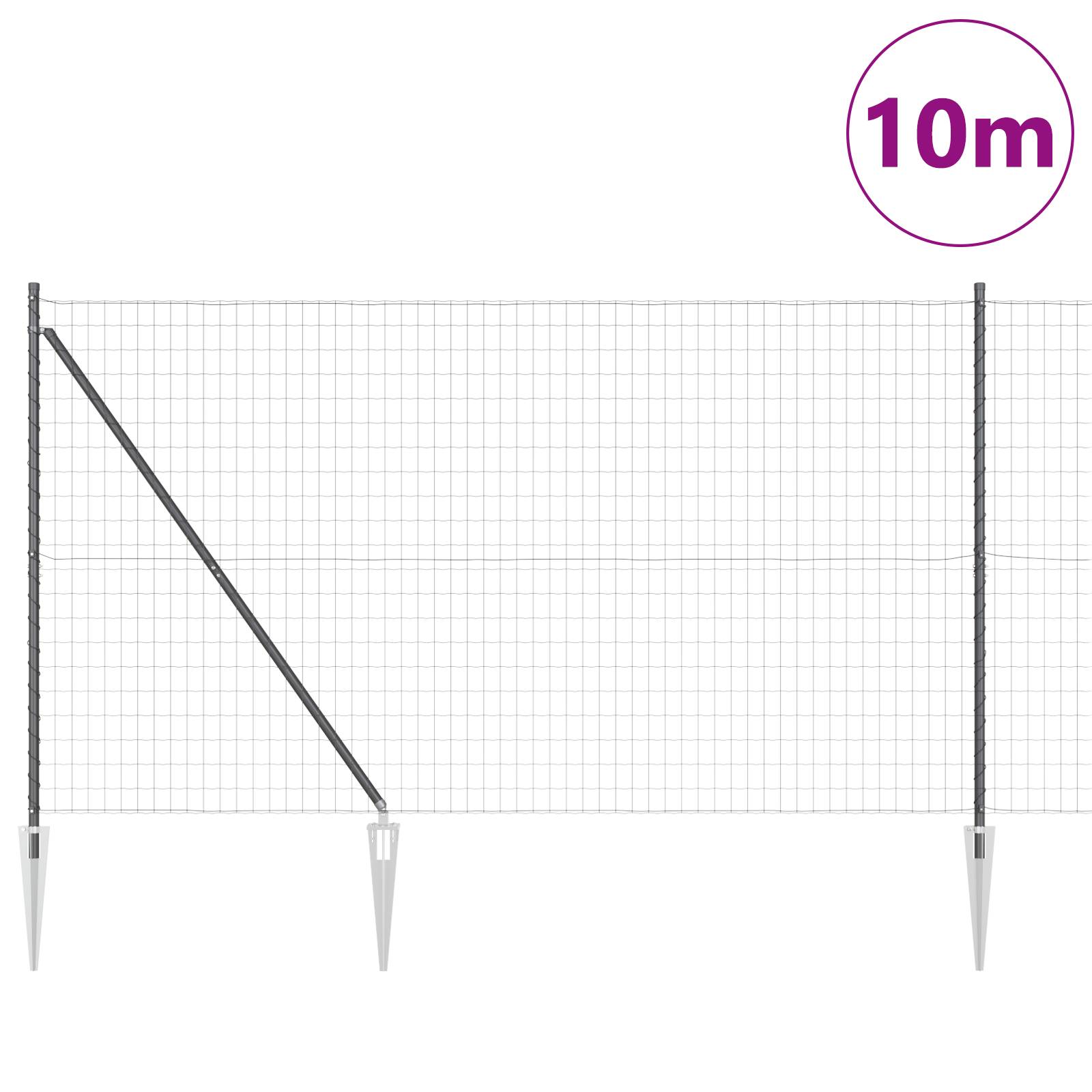 vidaXL Eurozaun mit 7 Spike-Posts 1,6x10 m Verzinkter Stahl Grau