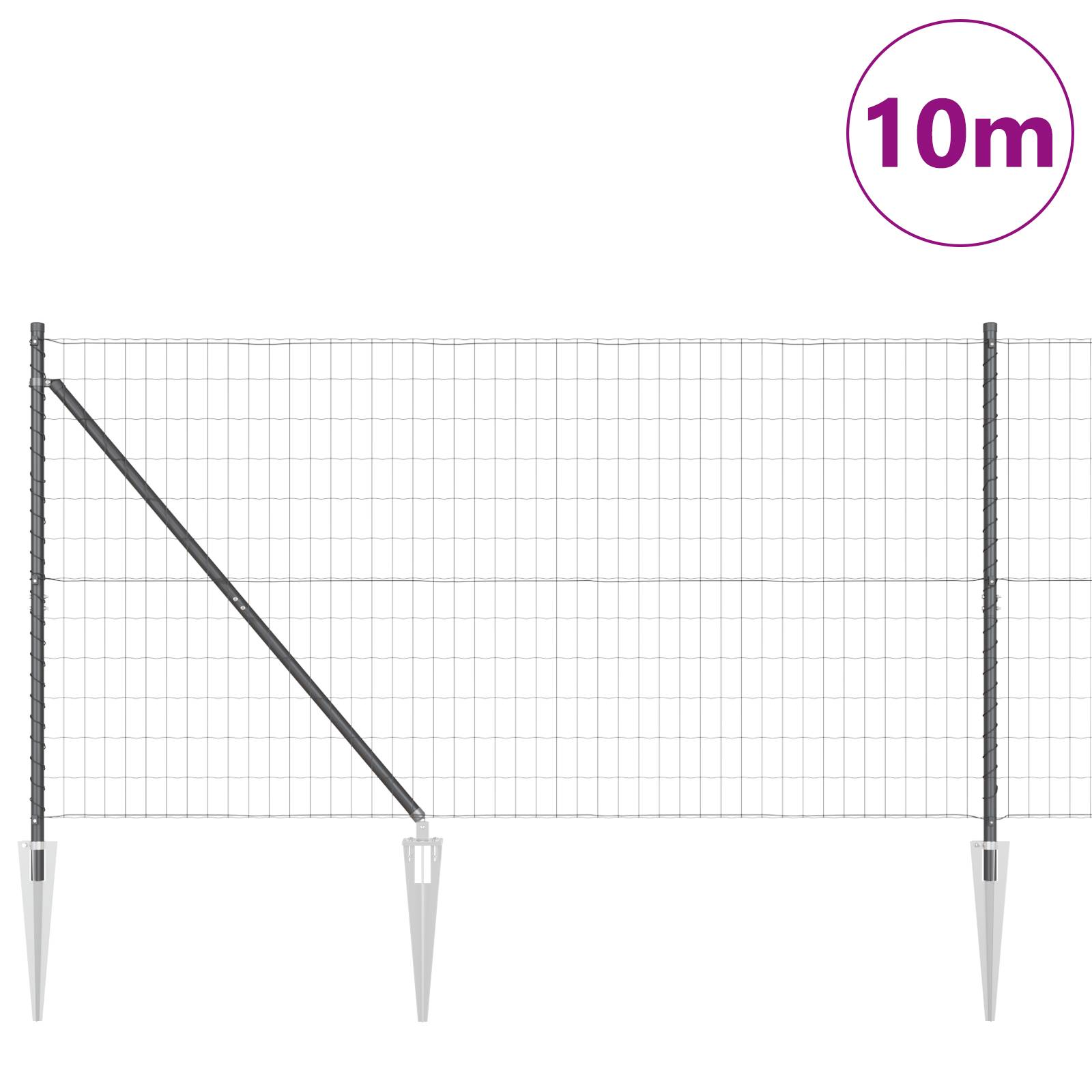vidaXL Euro Zaun mit 7 Stachelpfählen 1,2x10 m Verzinkter Stahl Grau