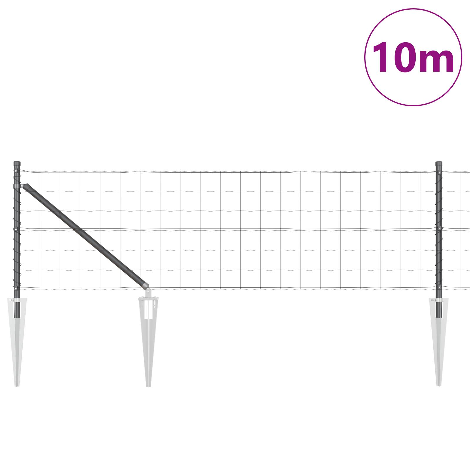 vidaXL Euro-Zaun mit 7 Spike-Pfosten 0.8x10 m verzinkter Stahl grau