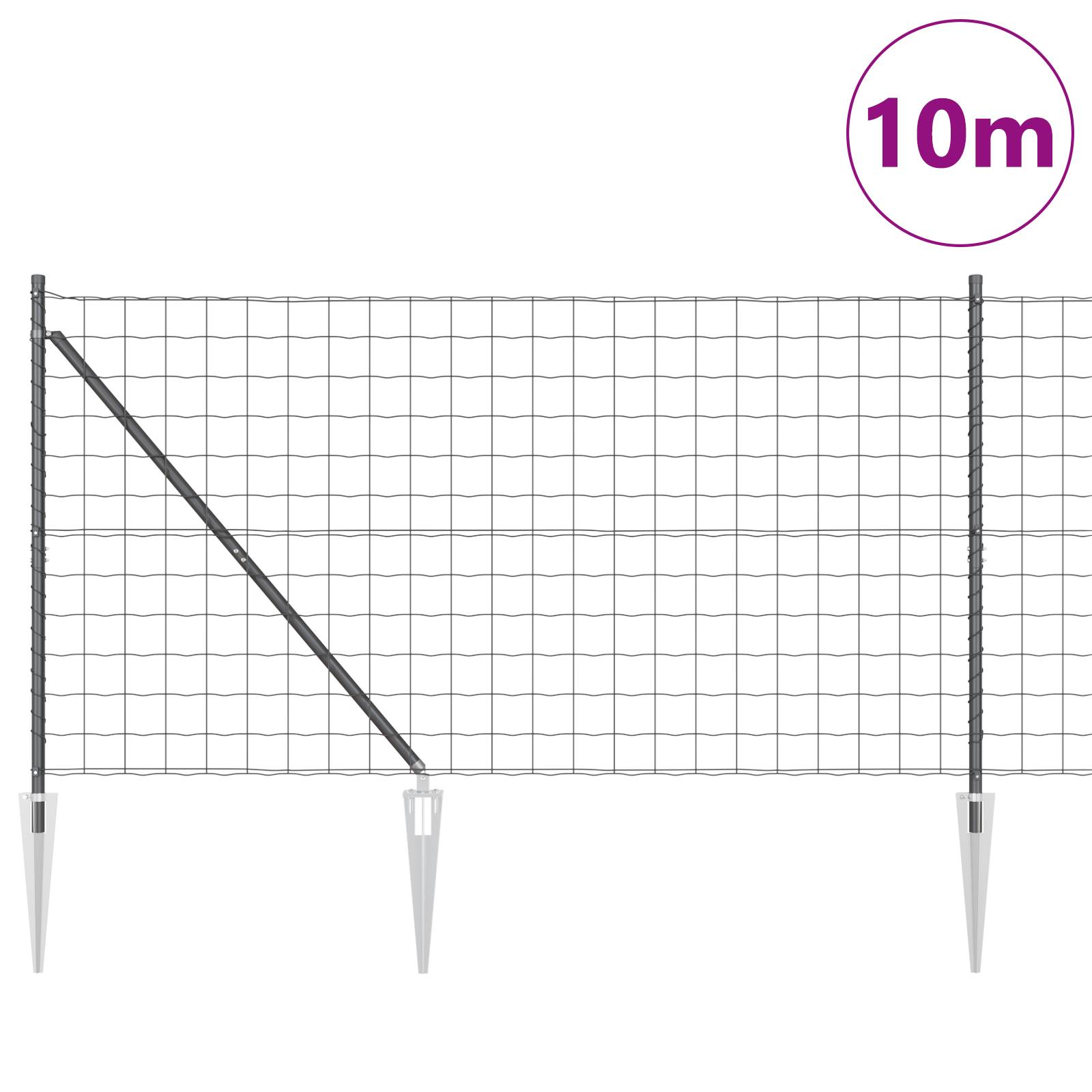vidaXL Euro Zaun mit 7 Spießpfosten 1,2x10 m verzinkter Stahl grau