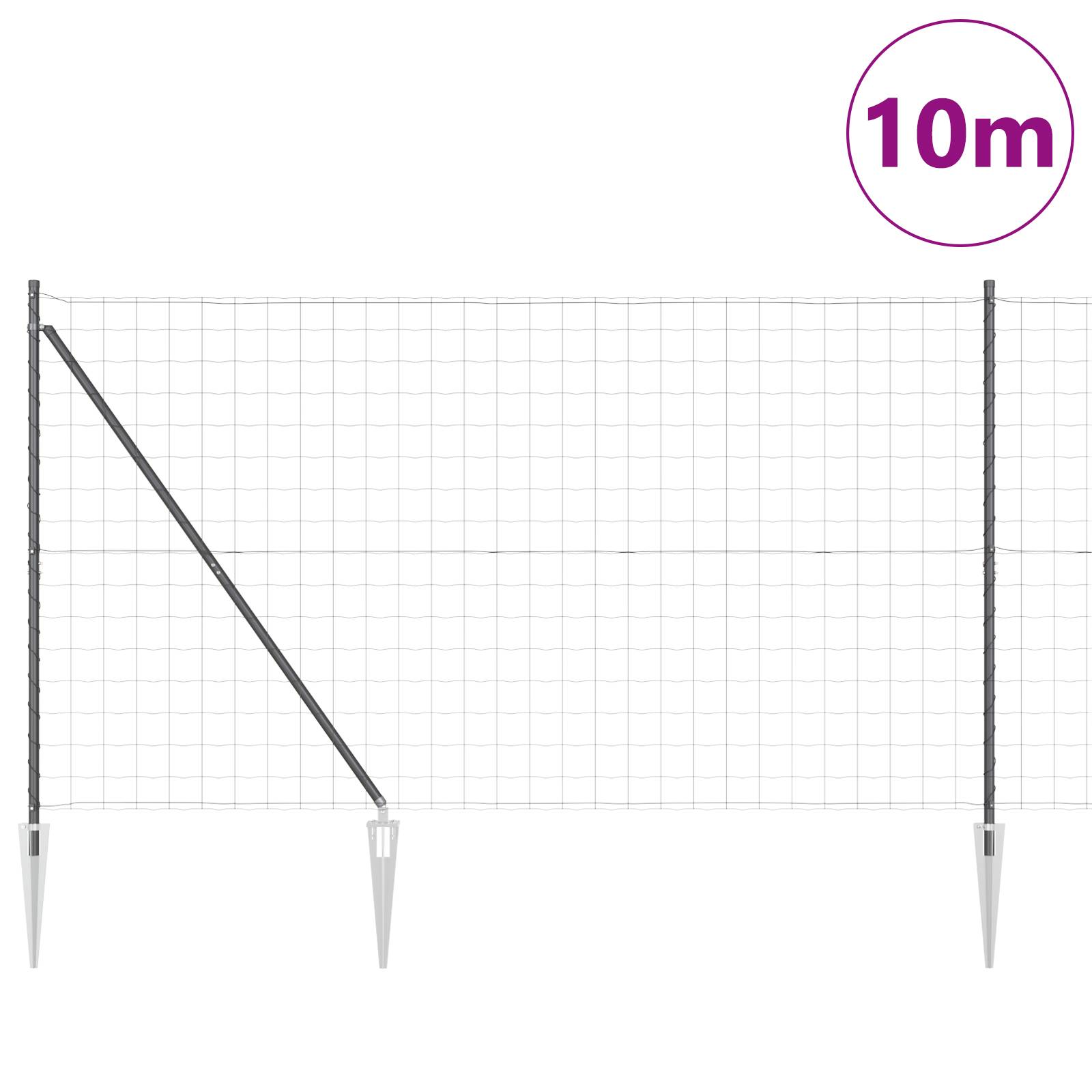 vidaXL Euro-Zaun mit 7 Spike-Pfosten 1,6x10 m verzinkter Stahl Grau