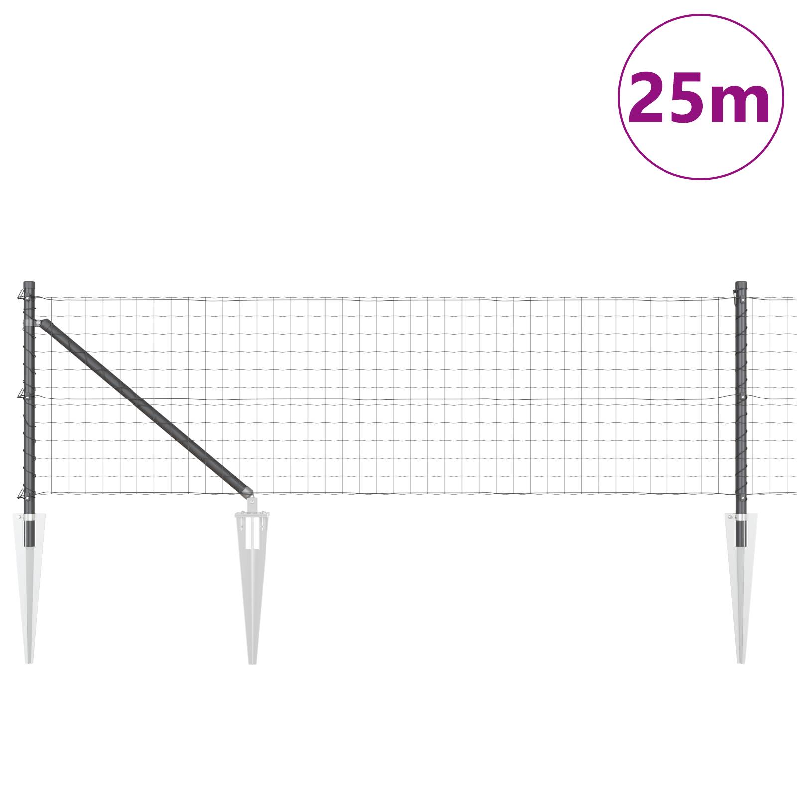 vidaXL Euro Zaun mit 13 Spitzenpfählen 0,6x25 m verzinkter Stahl Grau