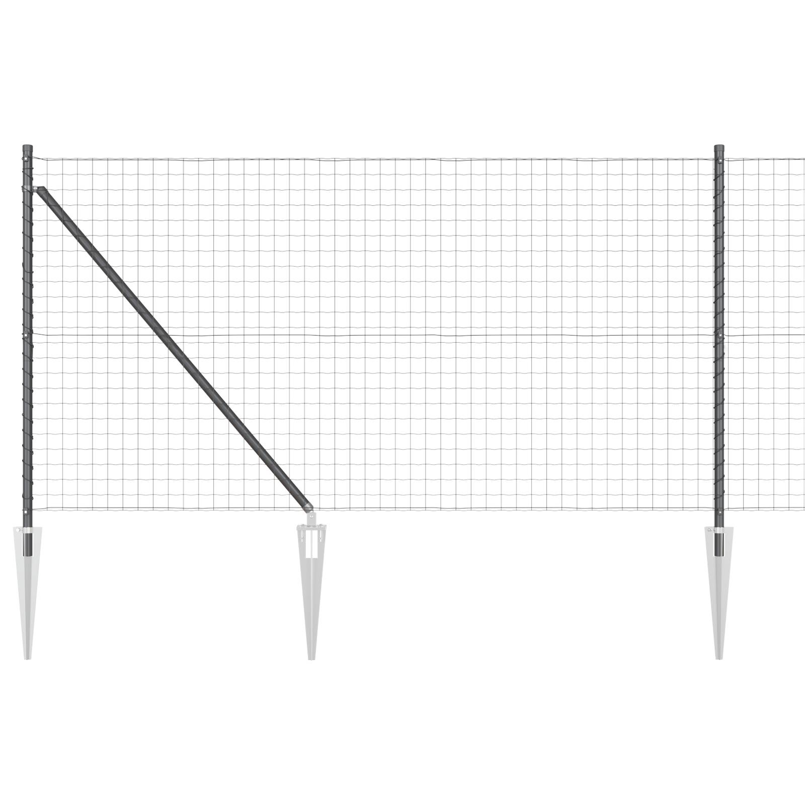 vidaXL Eurozaun mit 13 Dornankern 1x25 m galvanisierter Stahl Grau