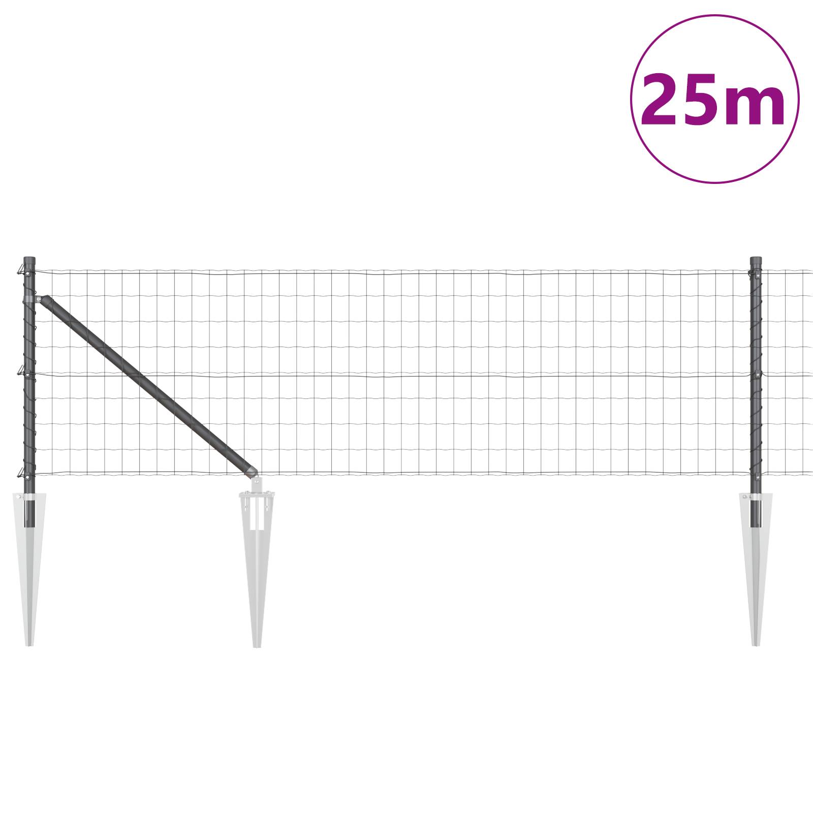 vidaXL Euro Zaun mit 13 Spike Pfosten 0.8x25 m feuerverzinkter Stahl Grau