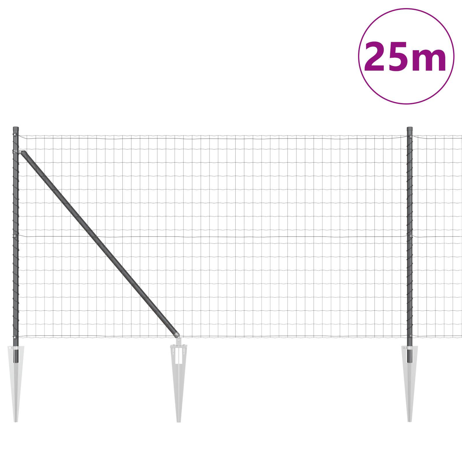 vidaXL Euro Zaun mit 13 Spikepfosten 1x25 m galvanisierter Stahl Grau