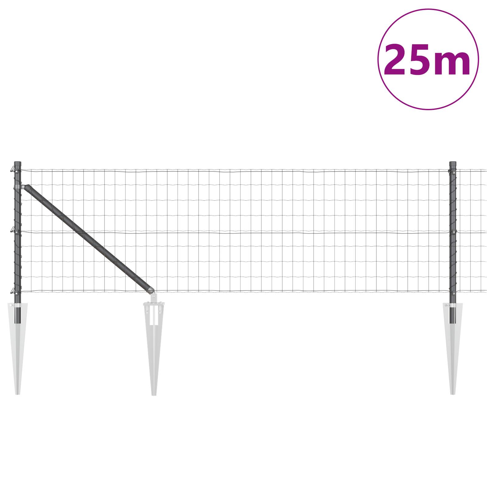 vidaXL Euro Zaun mit 13 Spike-Posts 0,6x25 m Feuerverzinkter Stahl Grau