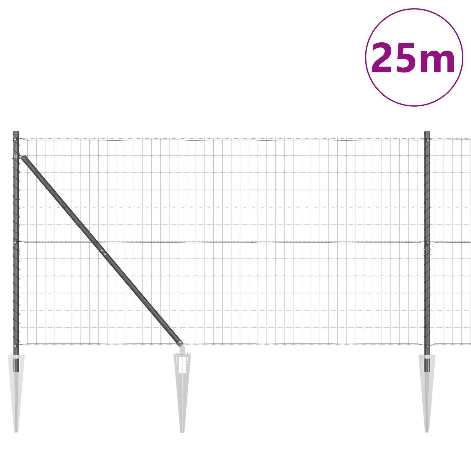 vidaXL Euro Zaun mit 13 Spike-Posts 1,2 x 25 m verzinkter Stahl grau