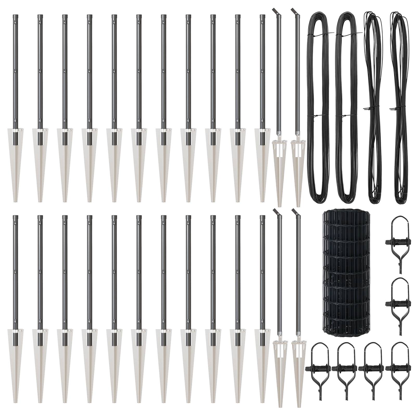 vidaXL Eurozaun mit 13 Spitzenpfosten 0,6x50 m verzinkter Stahl Grau