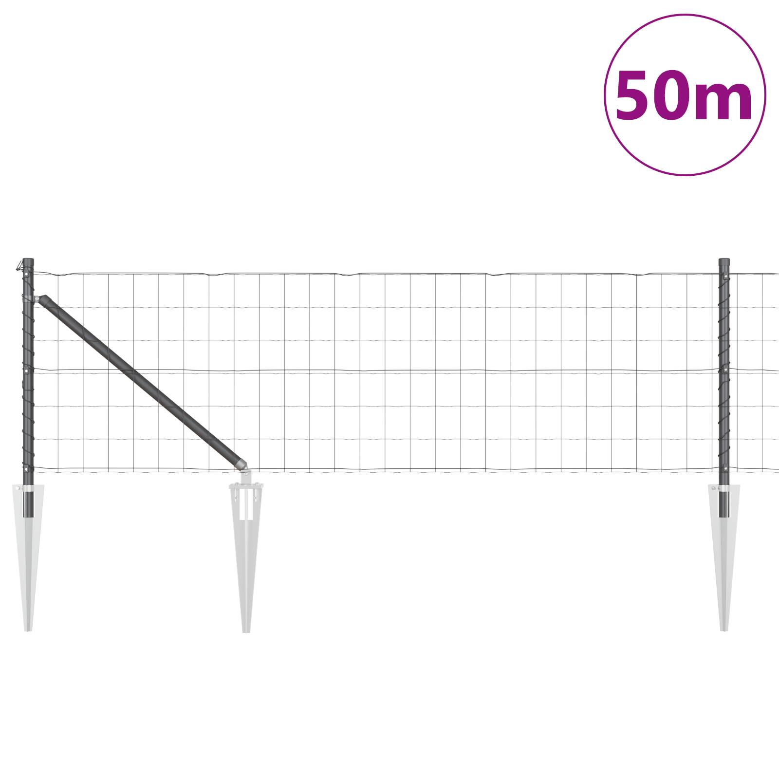 vidaXL Euro-Zaun mit 13 Stachelpfosten 0.4x50 m Feuerverzinkter Stahl Grau