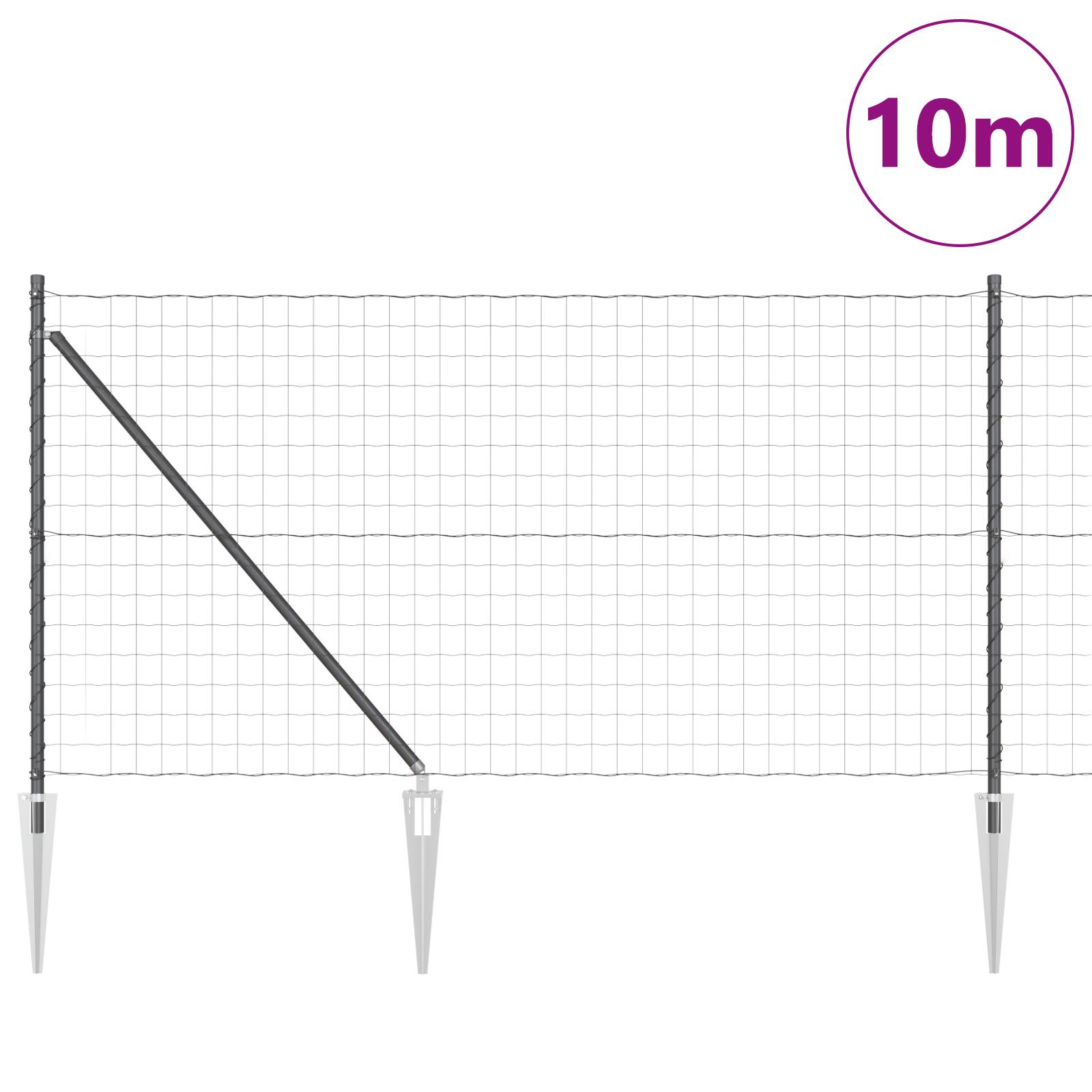 vidaXL Eurozaun mit 7 Spike-Posts 1x10 m verzinkter Stahl Grau