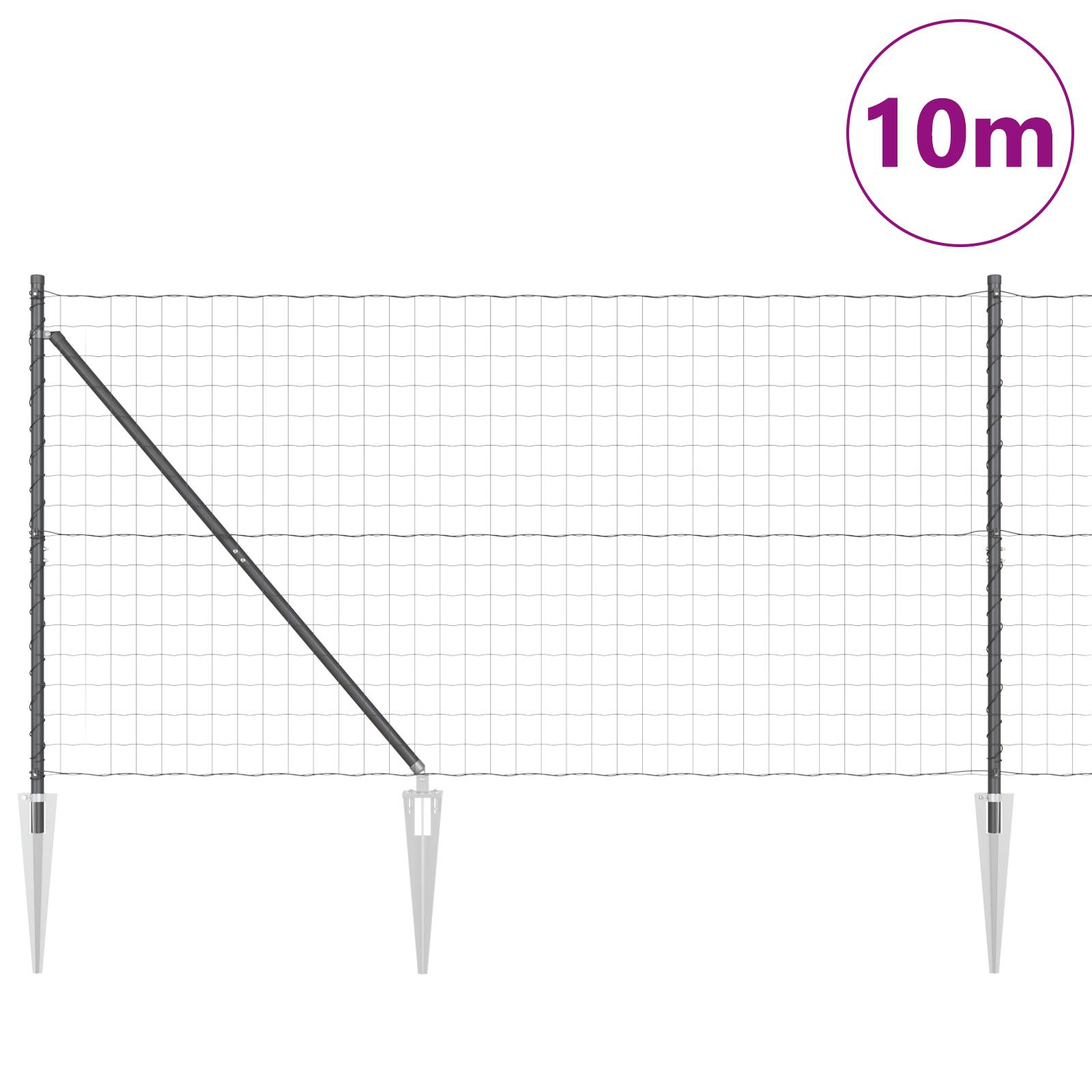 vidaXL Euro Zaun mit 7 Spike-Pfählen 1,4x10 m verzinkter Stahl grau