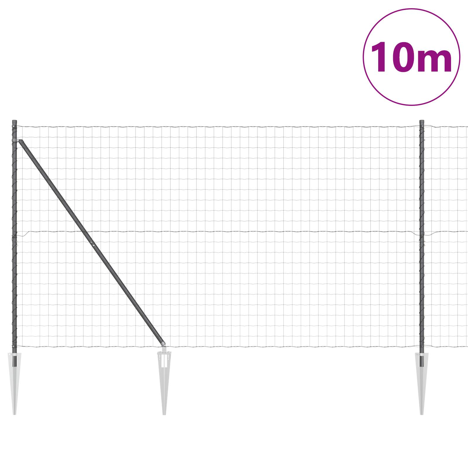 vidaXL Euro Zaun mit 7 Spike-Posten 1,5x10 m Galvanisierter Stahl Grau
