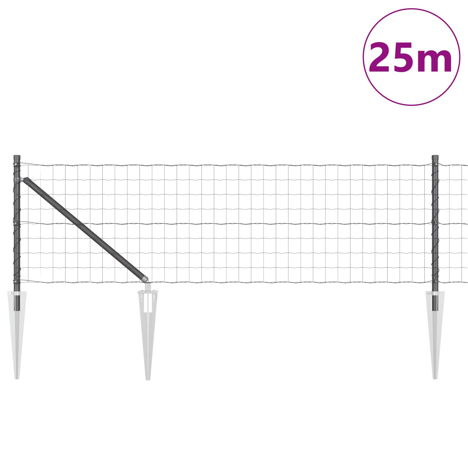 vidaXL Eurozaun mit 13 Spike-Posts 0.6x25 m verzinkter Stahl grau