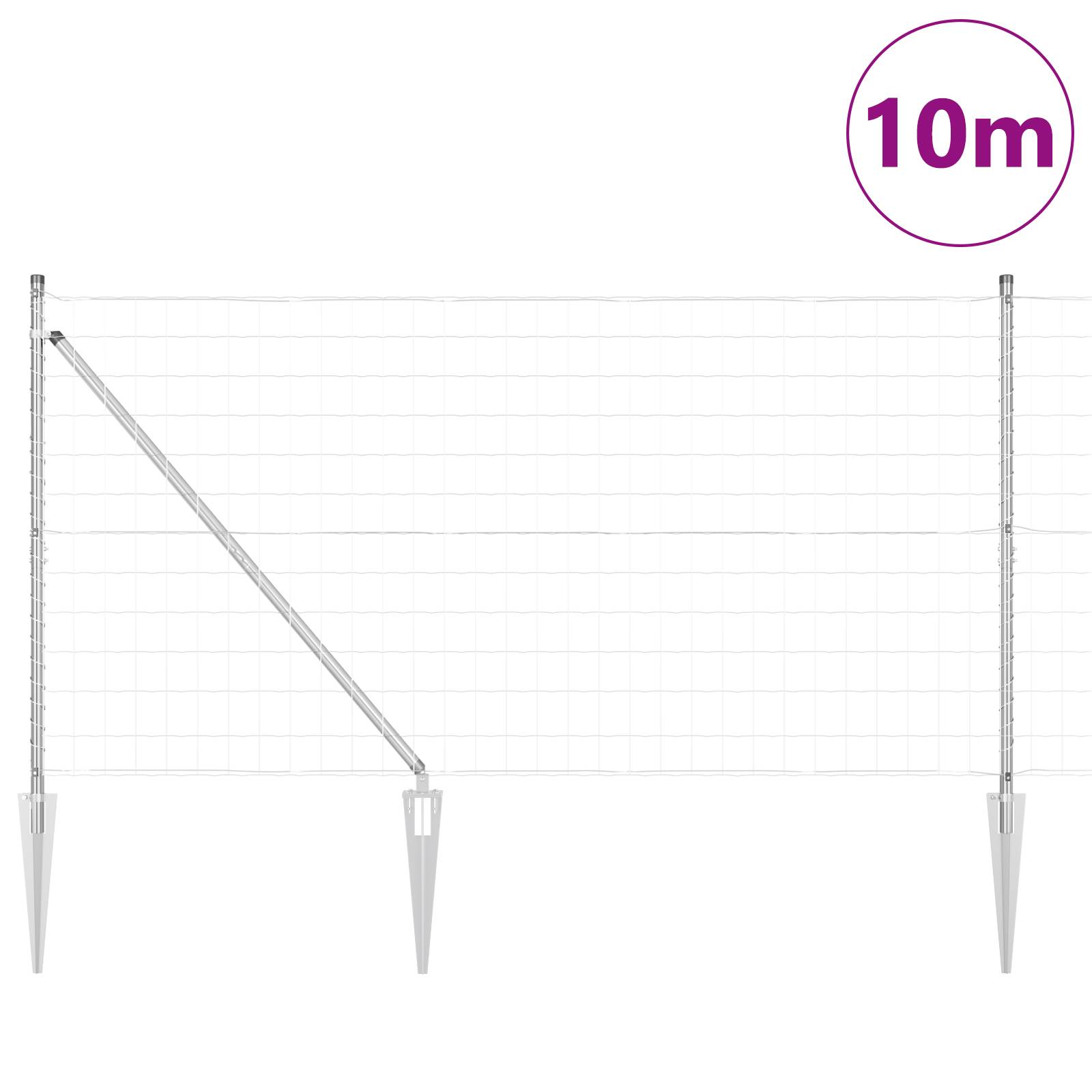 vidaXL Eurozaun mit 7 Pfosten mit Spitze 1,2x10 m verzinkter Stahl