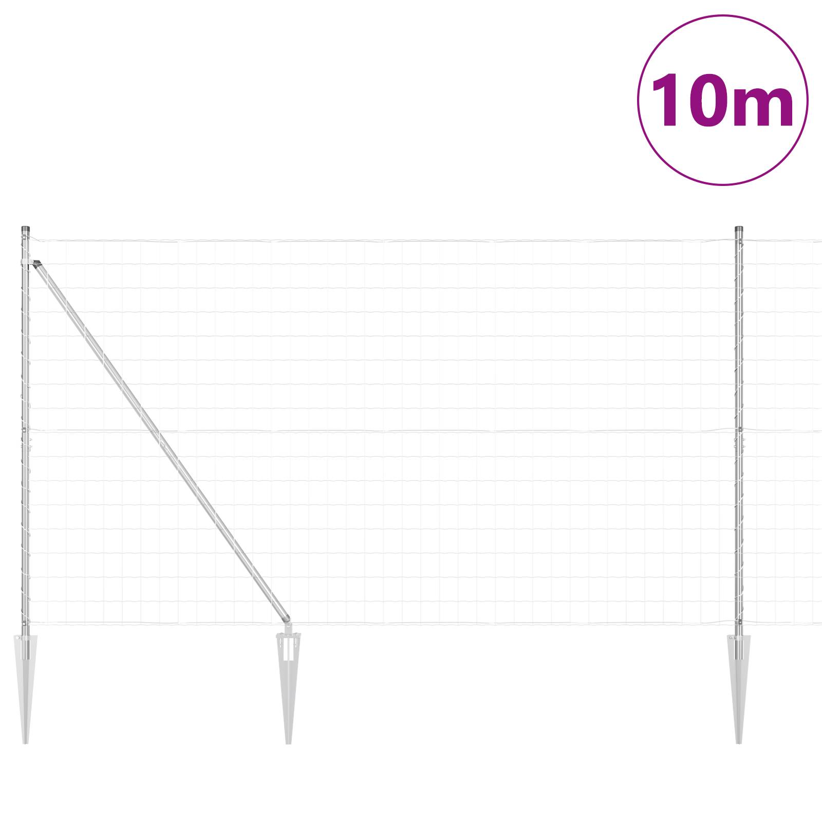 vidaXL Euro-Zaun mit 7 Spiking-Pfosten 1,5x10 m feuerverzinkter Stahl