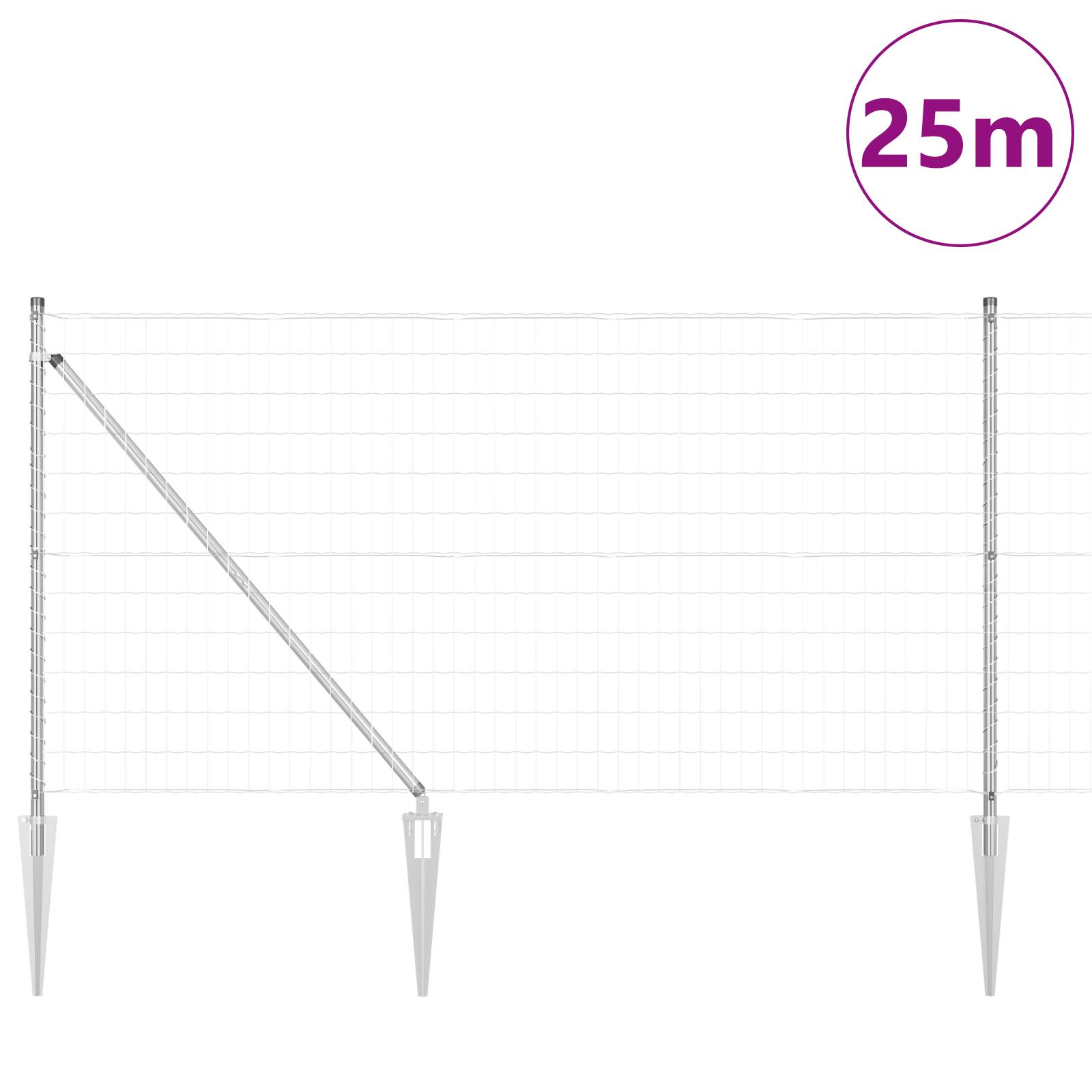 vidaXL Euro Zaun mit 13 Spike-Posts 1x25 m Feuerverzinkter Stahl