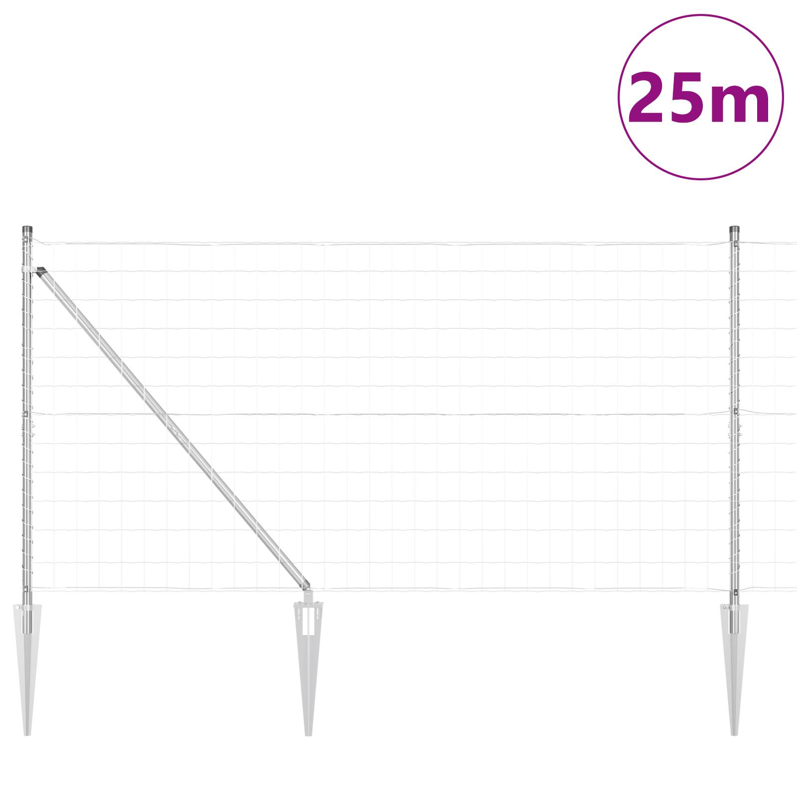 vidaXL Eurozaun mit 13 Spike-Posts 1.2x25 m verzinkter Stahl